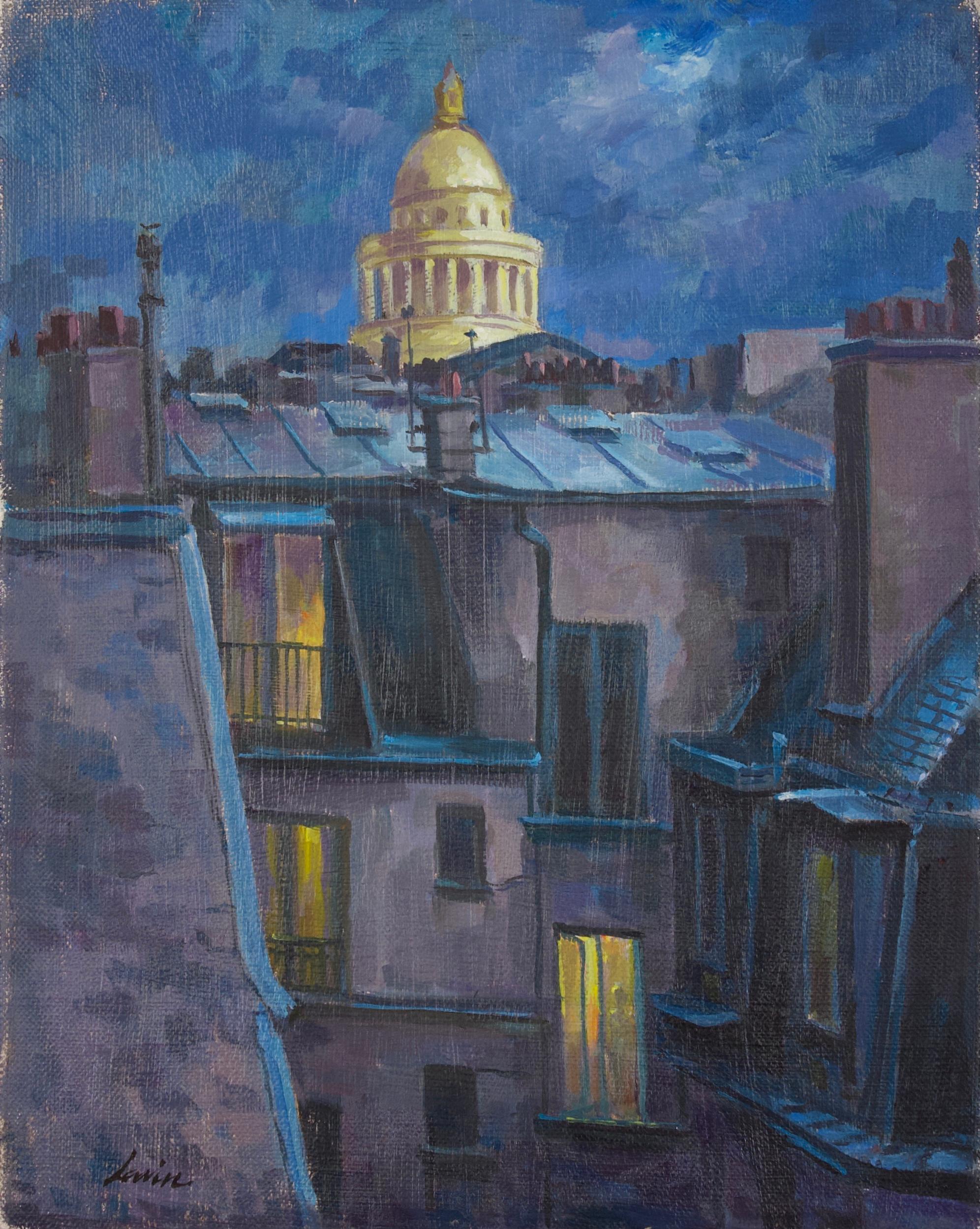 Robert Lavin Figurative Painting - Night Scene w/ Capitol Dome