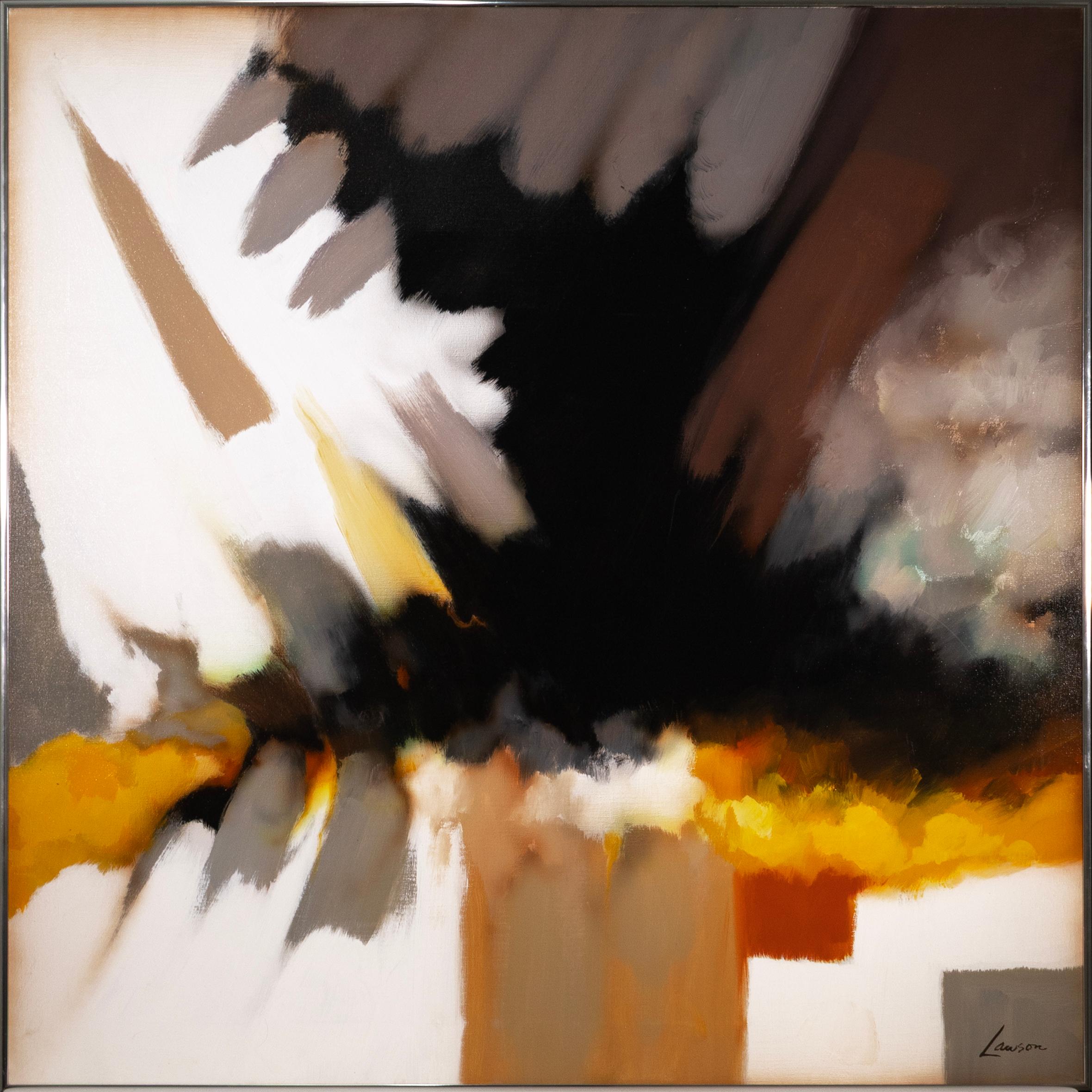 A mid-century modern abstract oil on canvas titled 