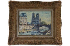 Peinture à l'huile représentant un paysage parisien d'époque, peinture postimpressionniste de Notre-Dame