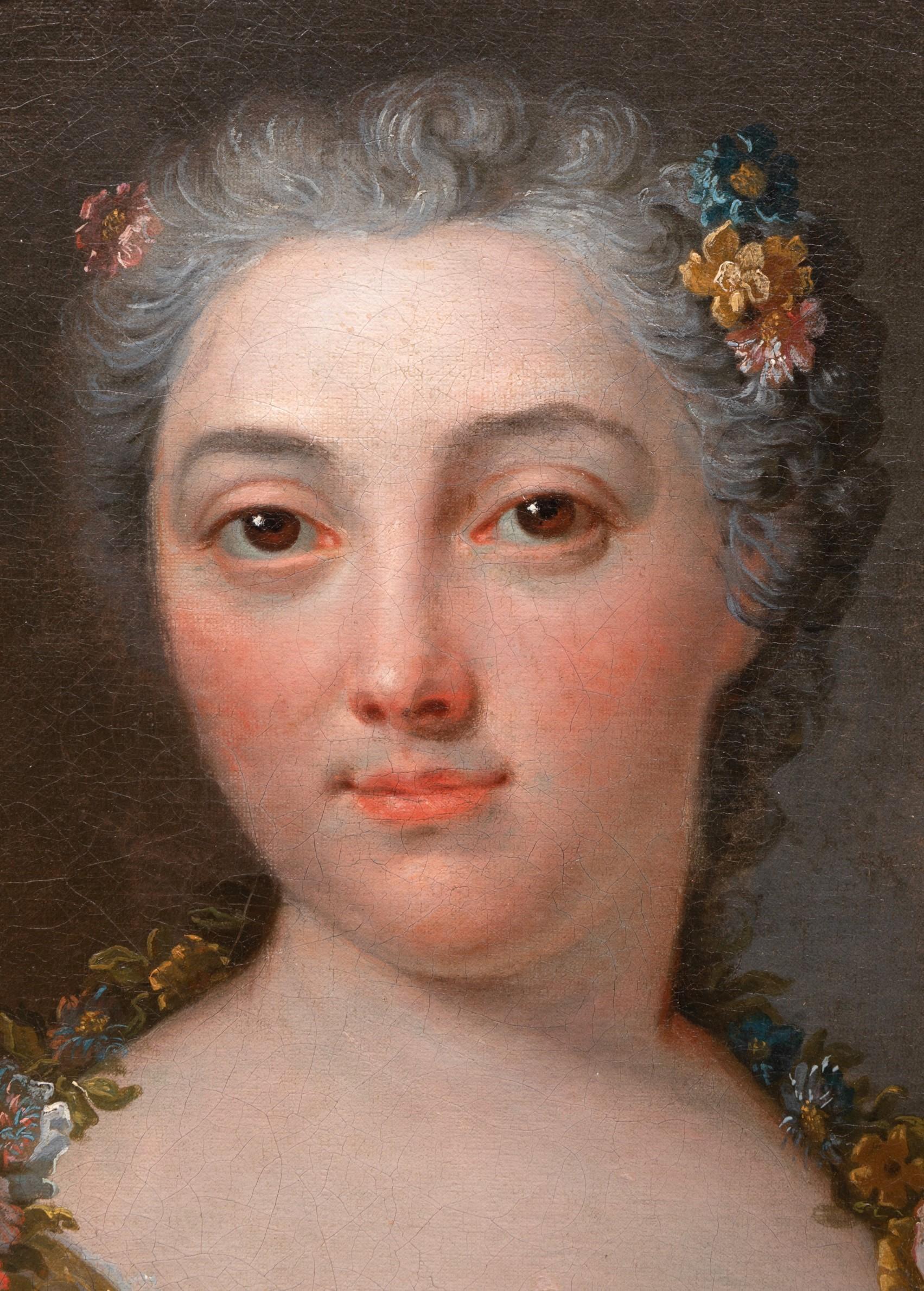18th c. French School, portrait of a lady as Flora by Robert Le Vrac Tournieres - Painting by Robert Le Vrac Tournières