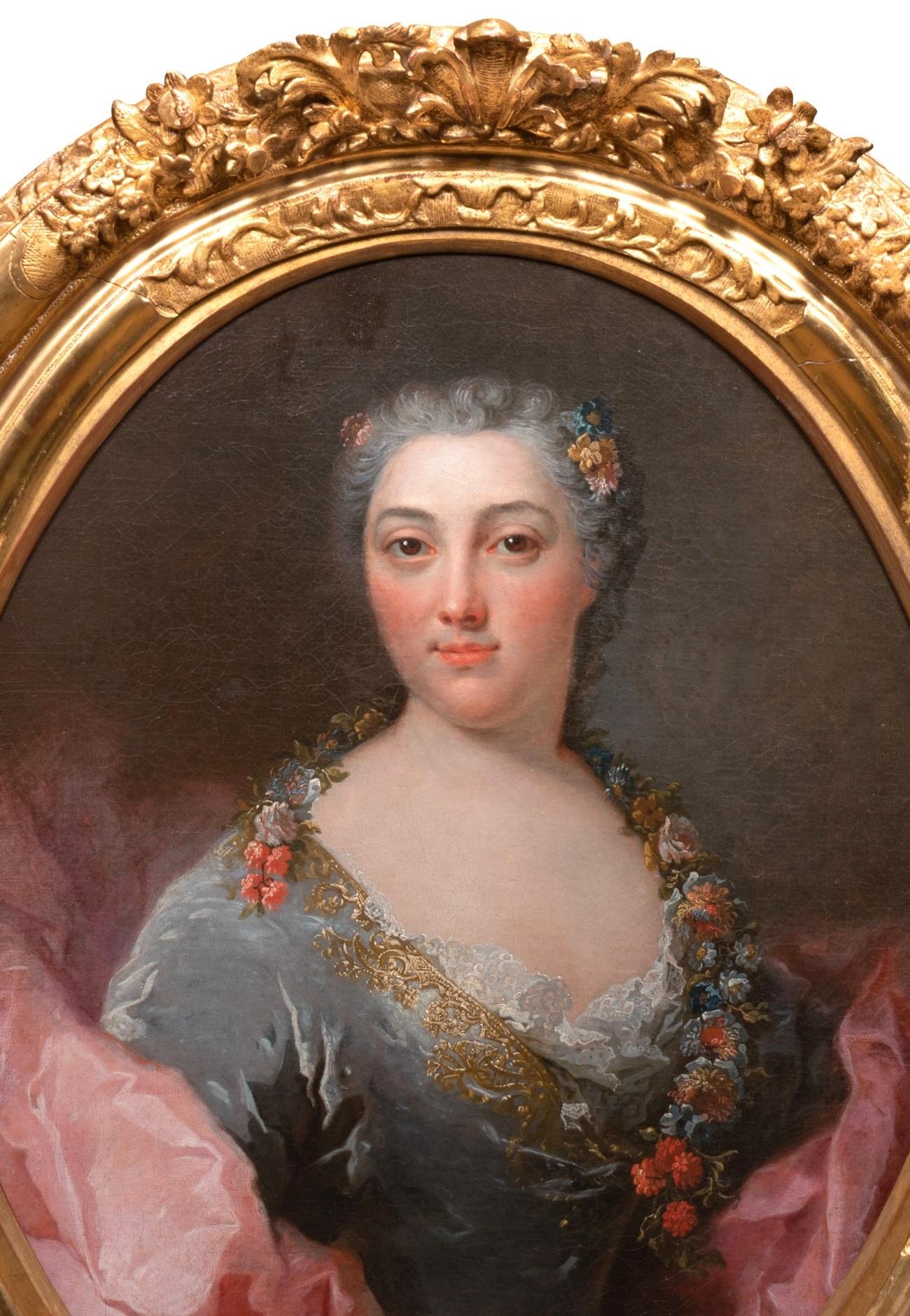 18th c. French School, portrait of a lady as Flora by Robert Le Vrac Tournieres For Sale 3