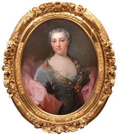 18th c. French School, portrait of a lady as Flora by Robert Le Vrac Tournieres
