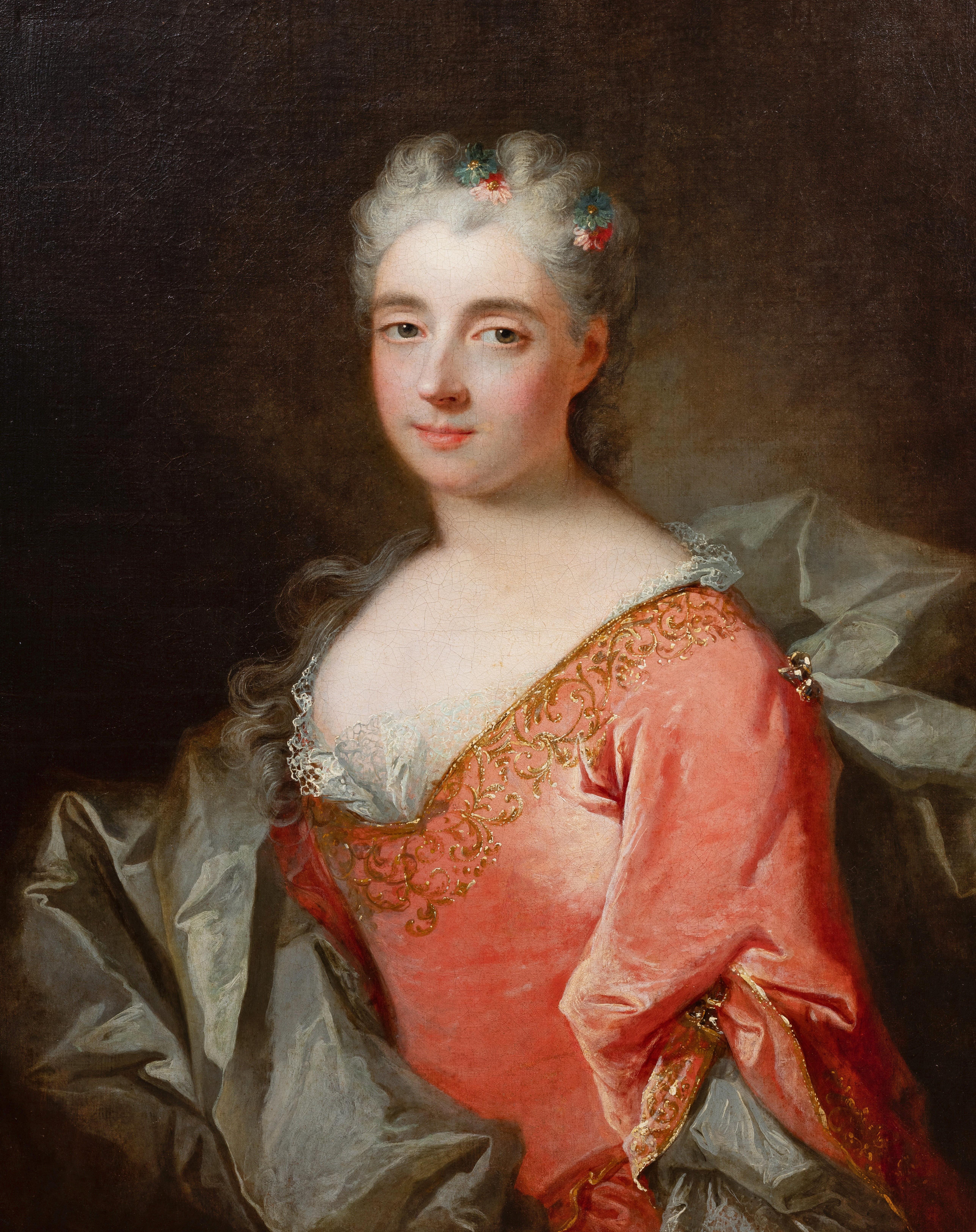 Porträt einer französischen Dame von Robert Le Vrac Tournieres, um 1725 – Painting von Robert Le Vrac Tournières