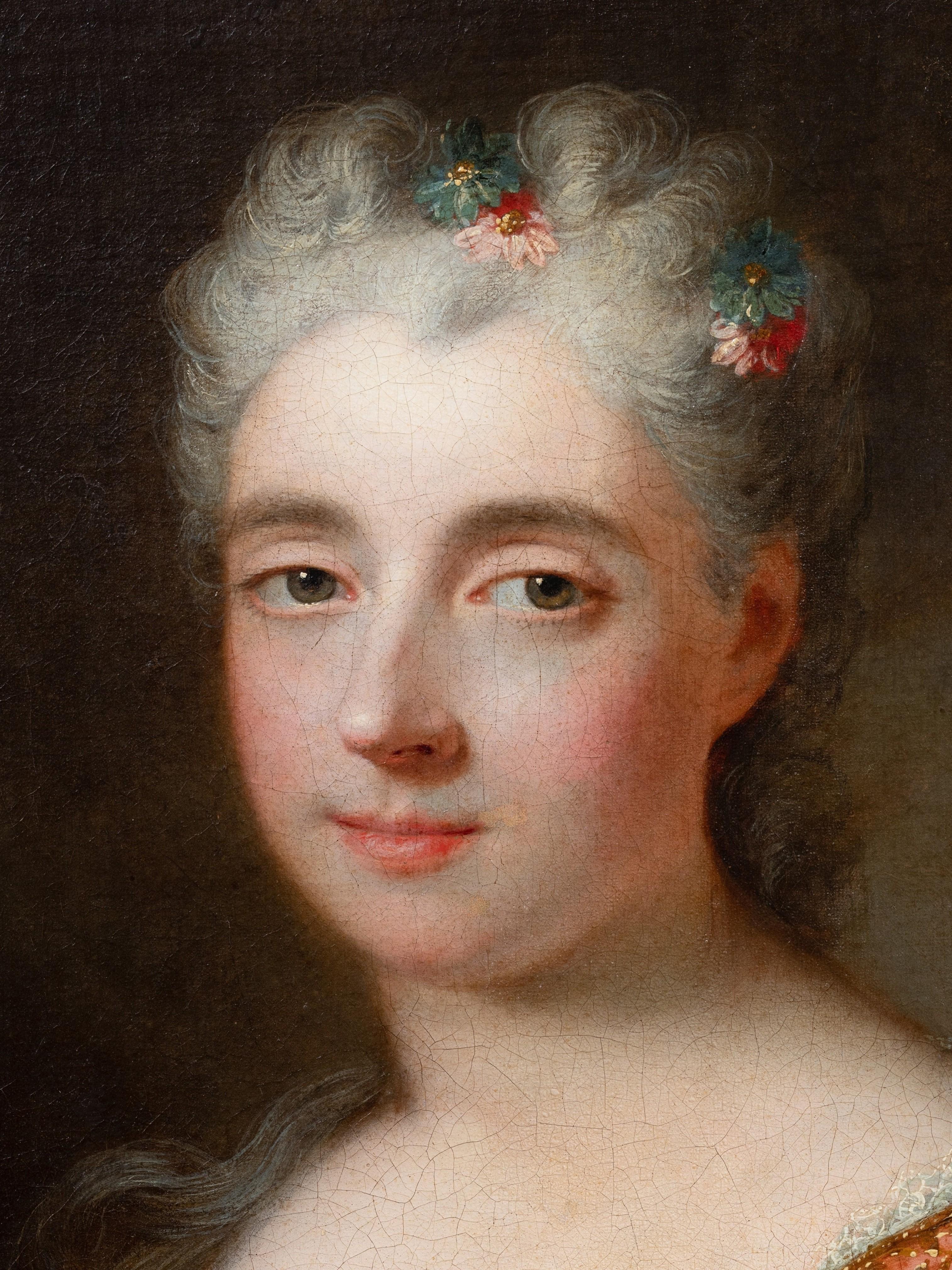 Porträt einer französischen Dame von Robert Le Vrac Tournieres, um 1725 (Braun), Portrait Painting, von Robert Le Vrac Tournières