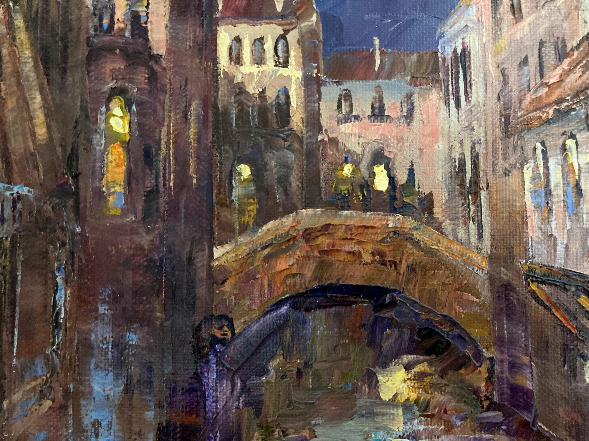 Peinture à l'huile post-impressionniste - Scène de canal 