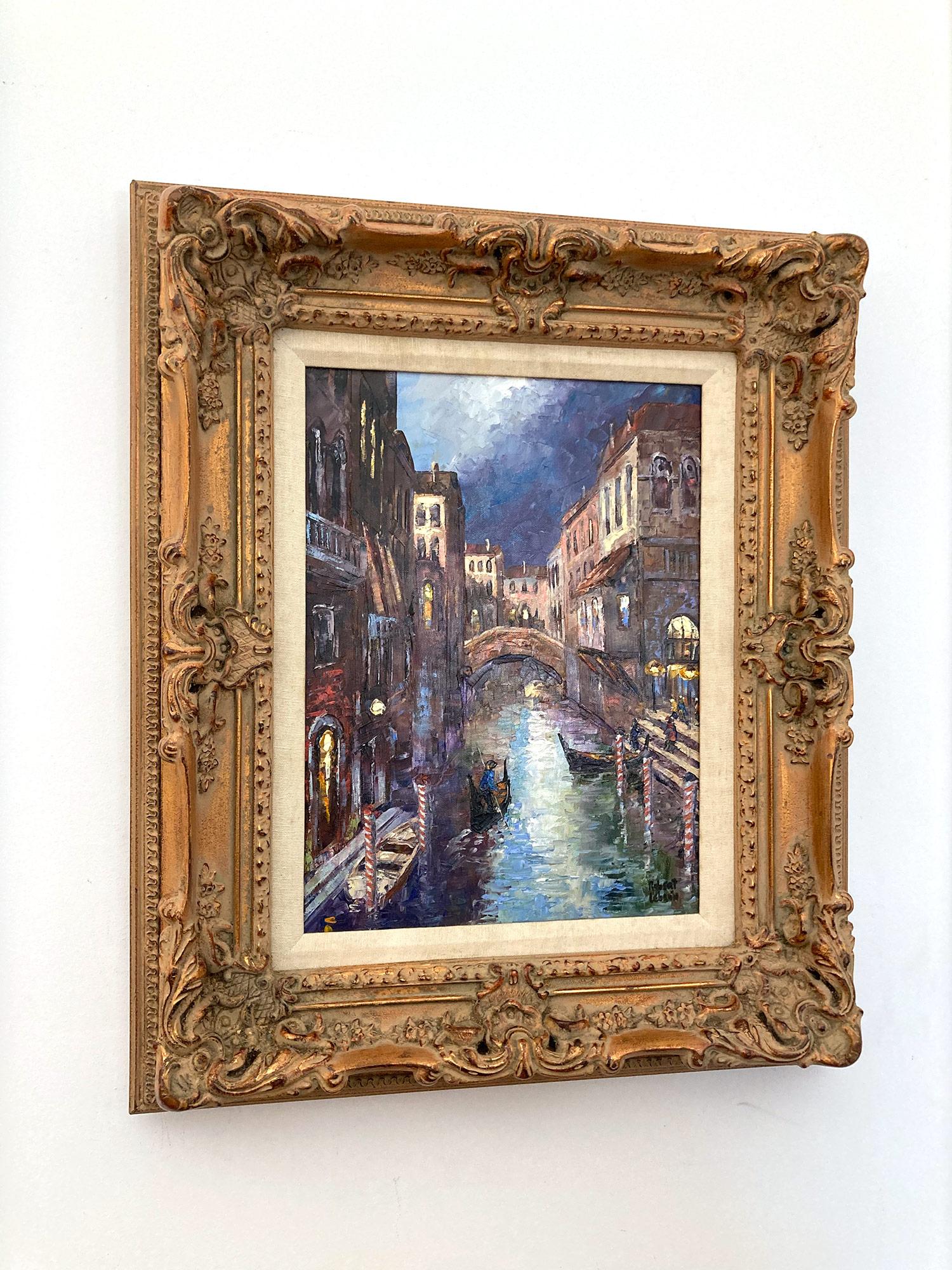 Peinture à l'huile post-impressionniste - Scène de canal 
