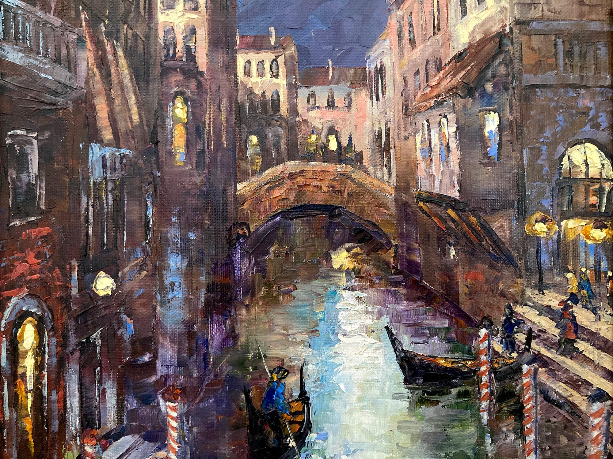 Peinture à l'huile post-impressionniste - Scène de canal 