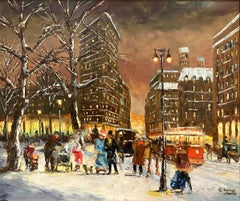 "Flatiron Building" Post-Impressionist NYC Winter Scene Oil Painting on Canvas
