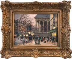 Vintage "La Madeleine" Post-Impressionist Parisian Street Scene Oil Painting on Canvas