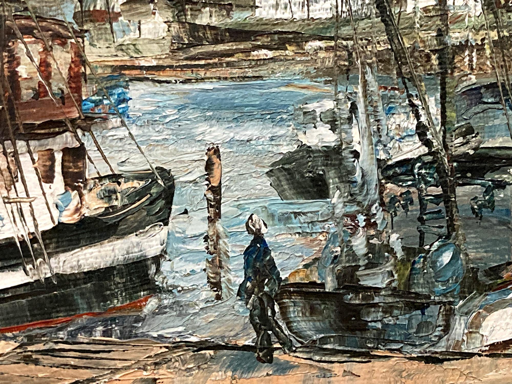 „Nice Harbor“ Französische Ansicht von Booten, Docked on the Water, impressionistisches Gemälde im Angebot 5