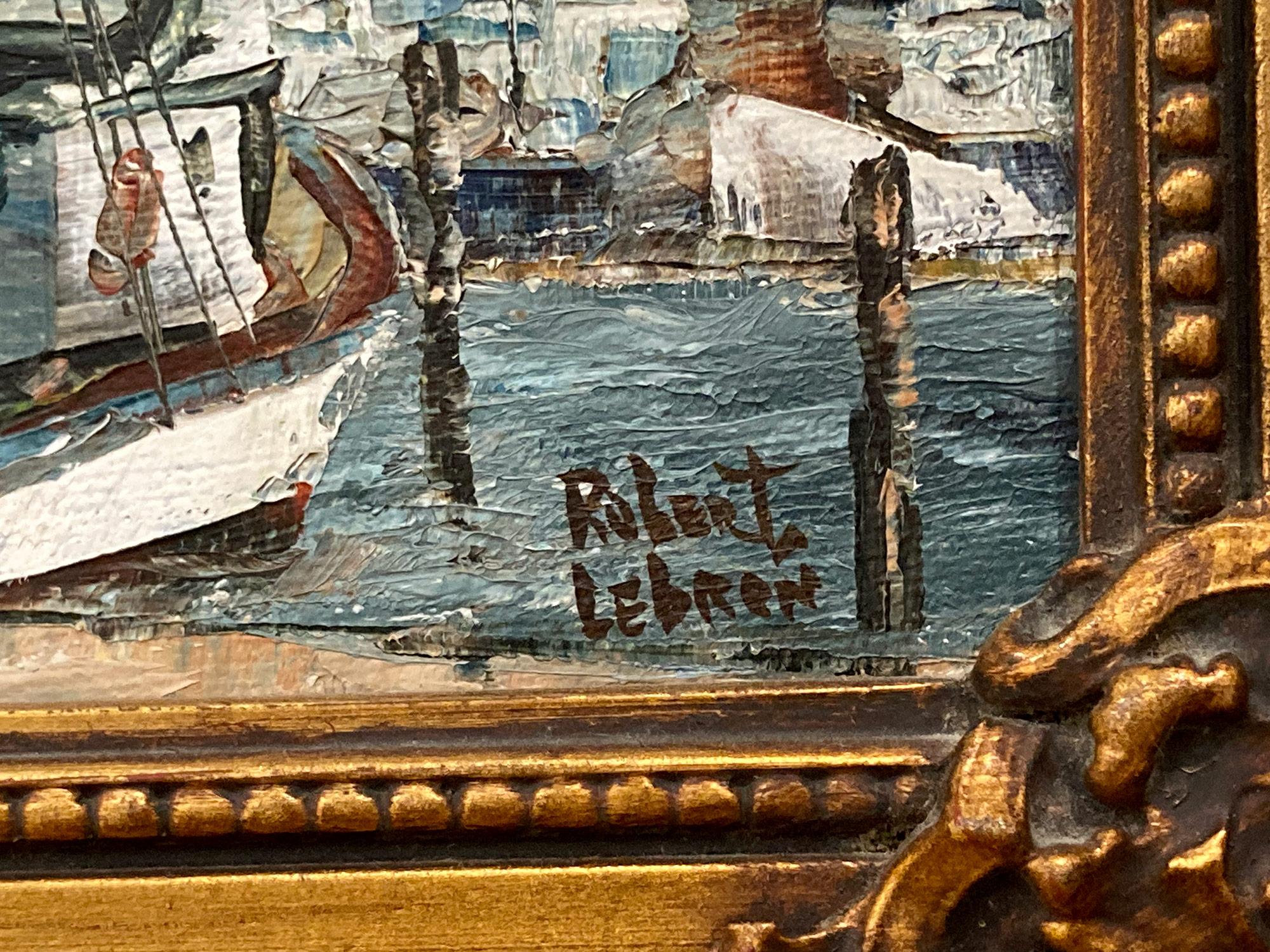 „Nice Harbor“ Französische Ansicht von Booten, Docked on the Water, impressionistisches Gemälde im Angebot 6
