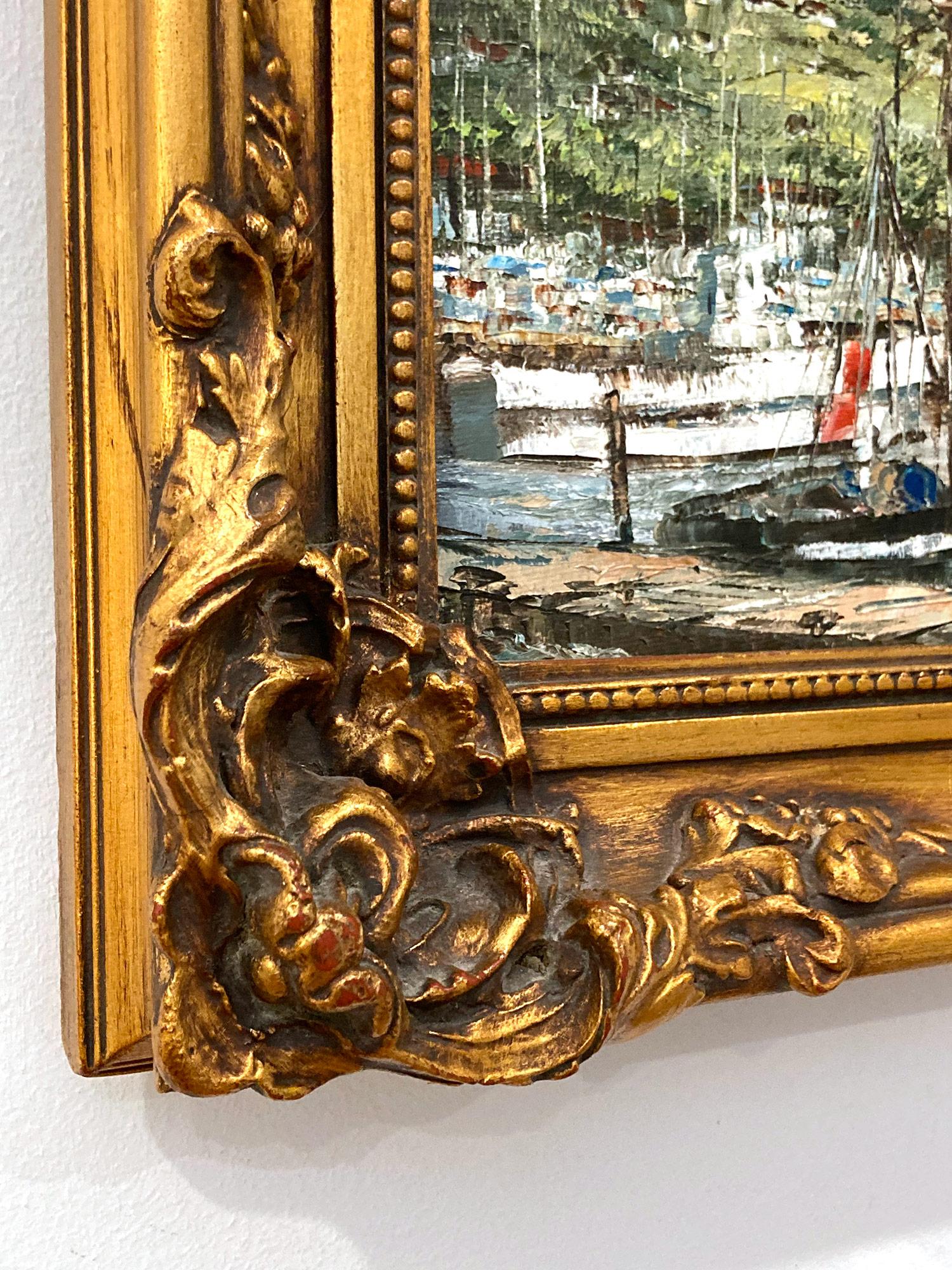 „Nice Harbor“ Französische Ansicht von Booten, Docked on the Water, impressionistisches Gemälde im Angebot 7