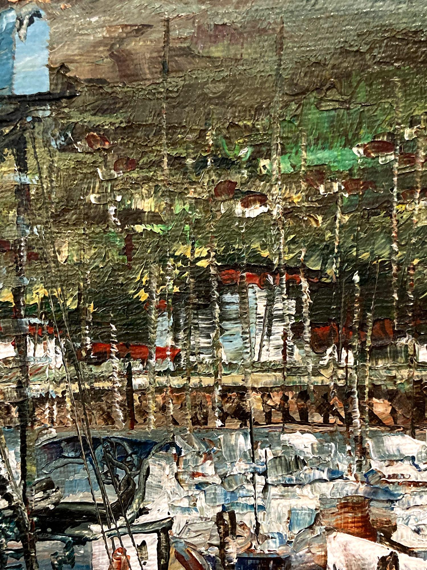 „Nice Harbor“ Französische Ansicht von Booten, Docked on the Water, impressionistisches Gemälde im Angebot 2