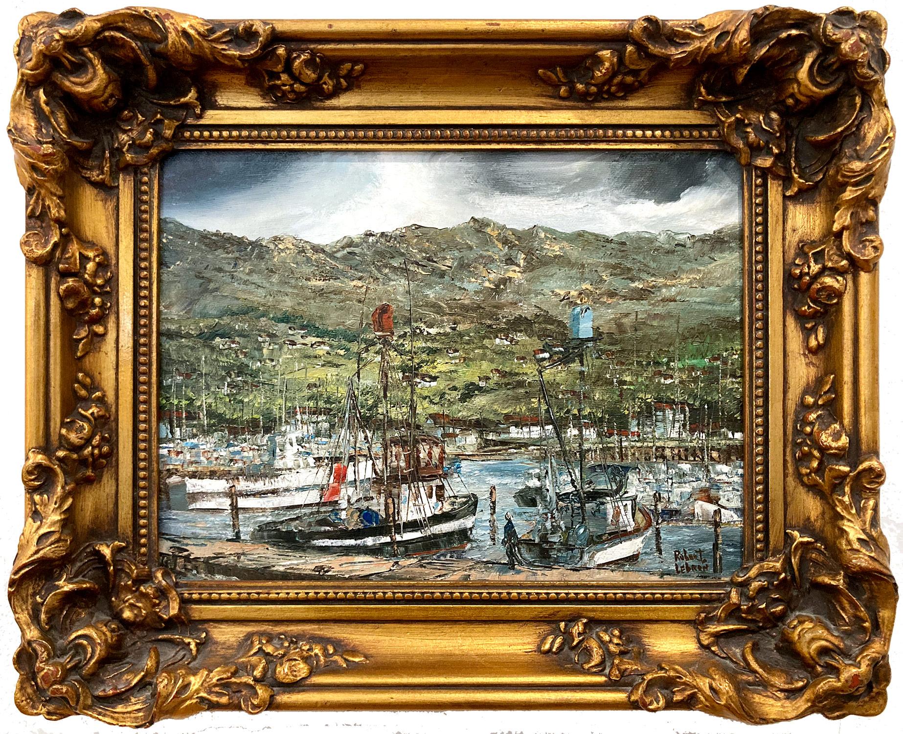 Robert Lebron Landscape Painting – „Nice Harbor“ Französische Ansicht von Booten, Docked on the Water, impressionistisches Gemälde