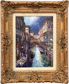 Vintage "Ponte de la Canonica, Venezia" Post-Impressionist Canal Scene Oil Painting