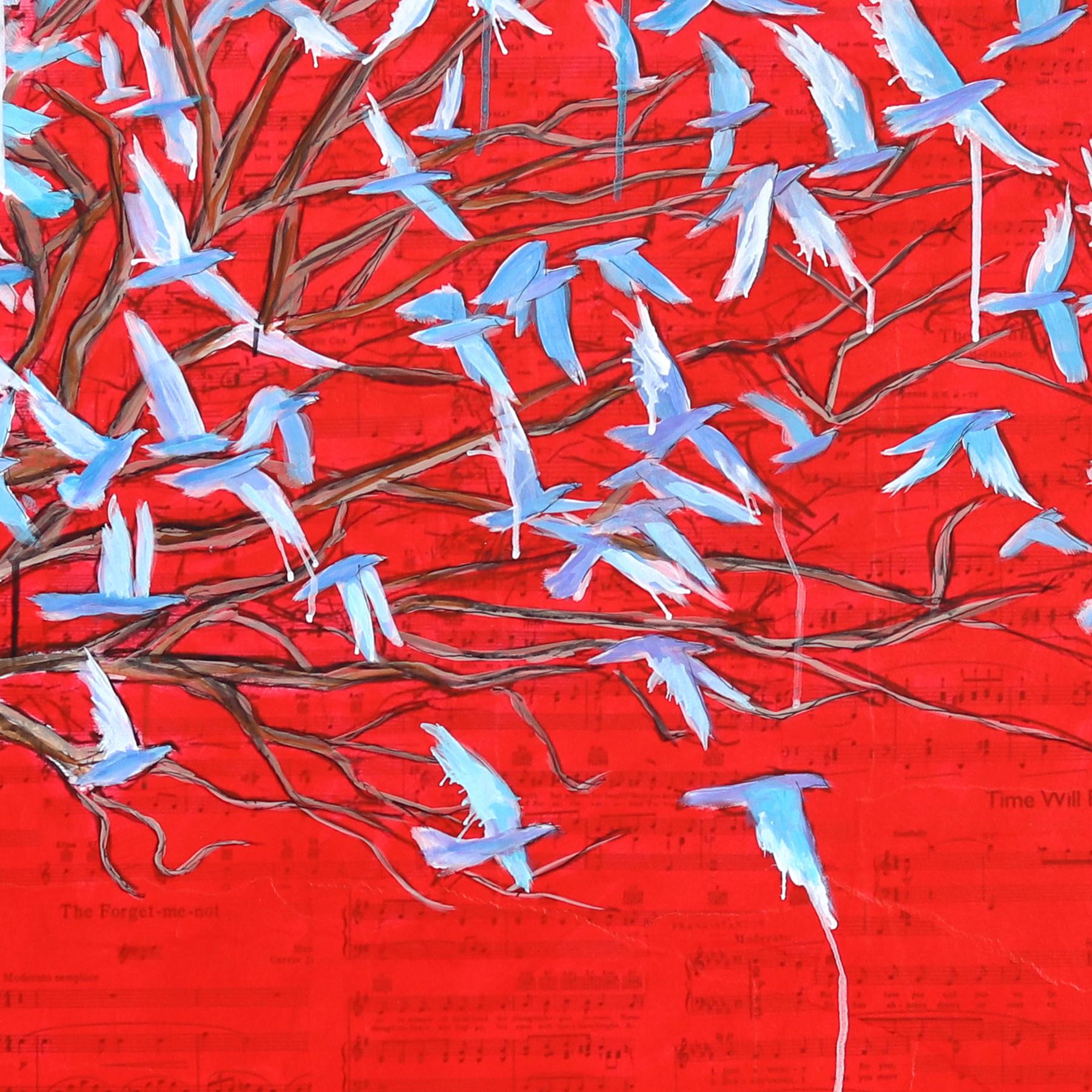 Un appel aux murmures d'une distance - Art figuratif surréaliste original et vibrant en techniques mixtes en vente 5