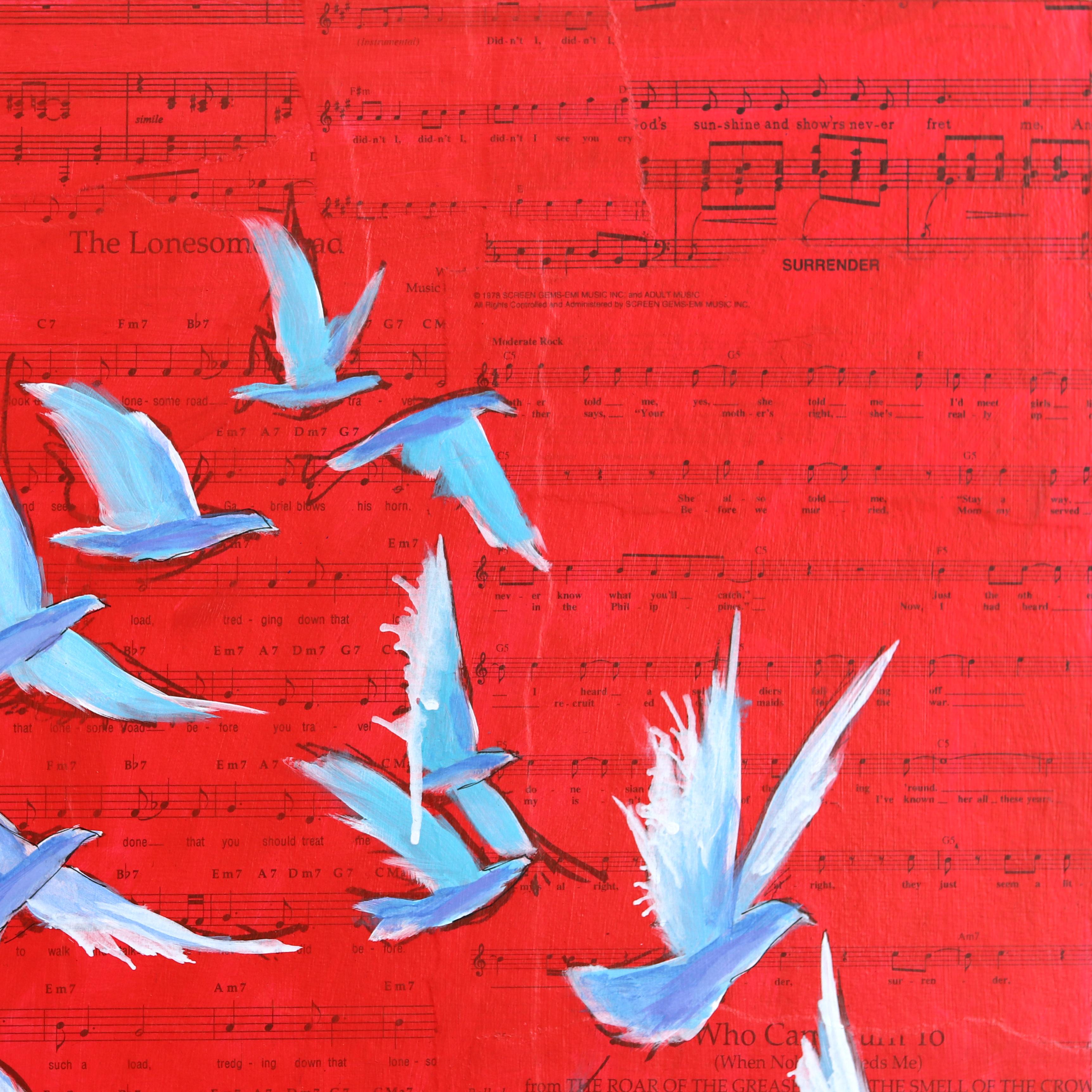 Robert Lebsack crée des œuvres d'art en utilisant des techniques mixtes avec de l'encre, de l'acrylique et du charbon de bois sur des copies d'archives de journaux, de manuels scolaires et de partitions musicales. En tant qu'artiste visionnaire,