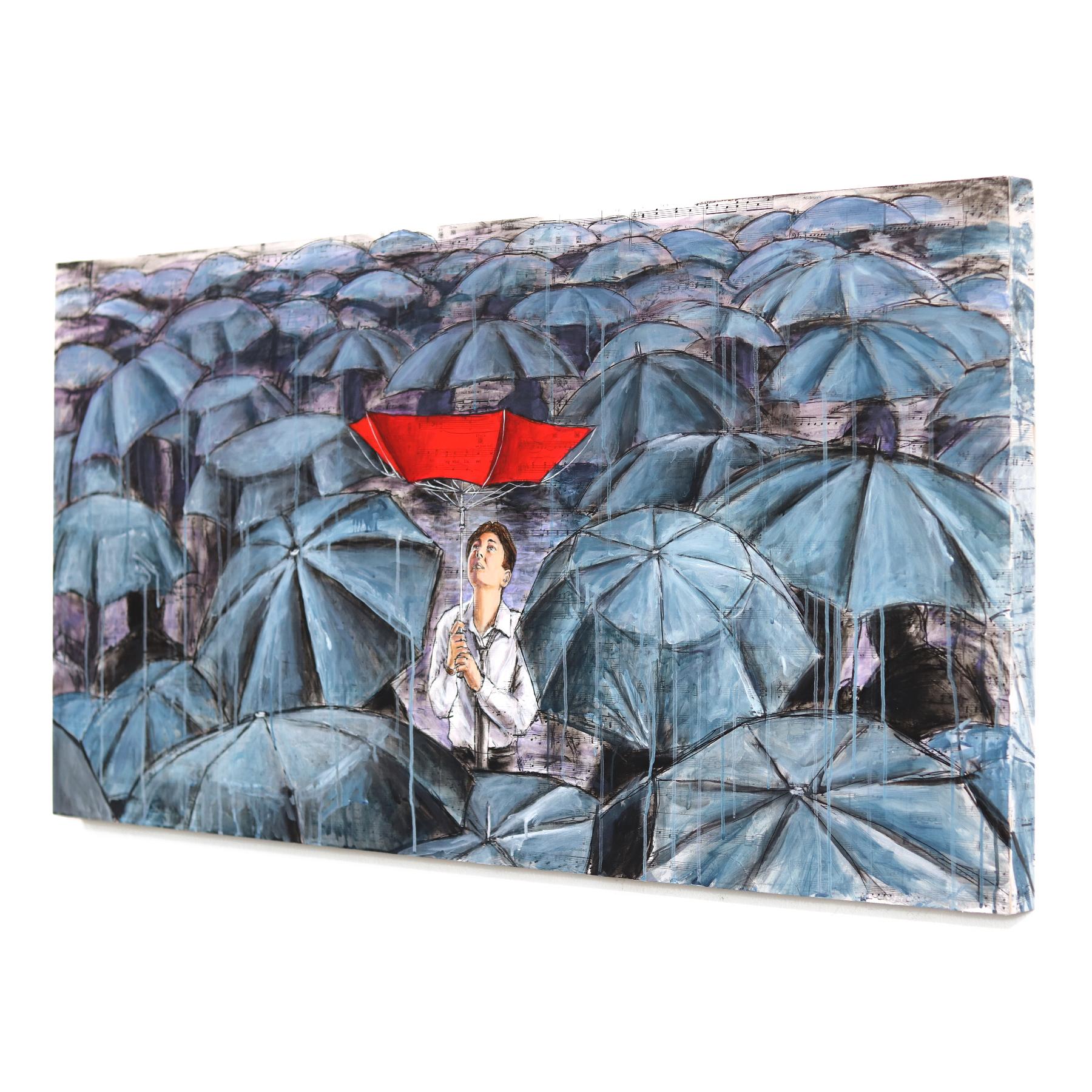 Foundations of Insight – Original Moody Mixed Media Surrealistische figurative Kunst im Angebot 1