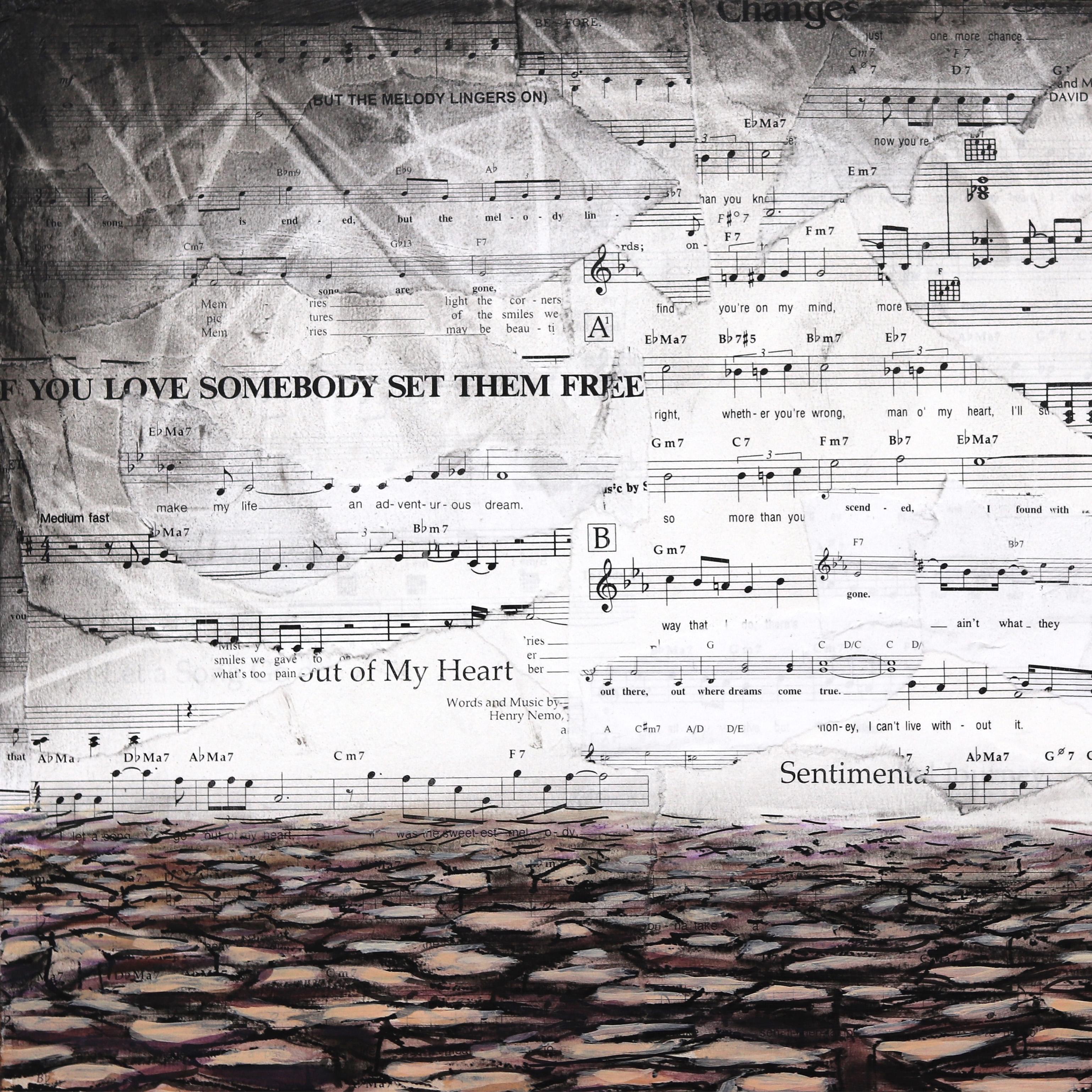 Robert Lebsack crea opere a tecnica mista con inchiostro, acrilico e carboncino su copie d'archivio di giornali, libri di testo e spartiti musicali. Come artista visionario, Lebsack intreccia narrazioni che fanno riflettere, scavando nel tessuto