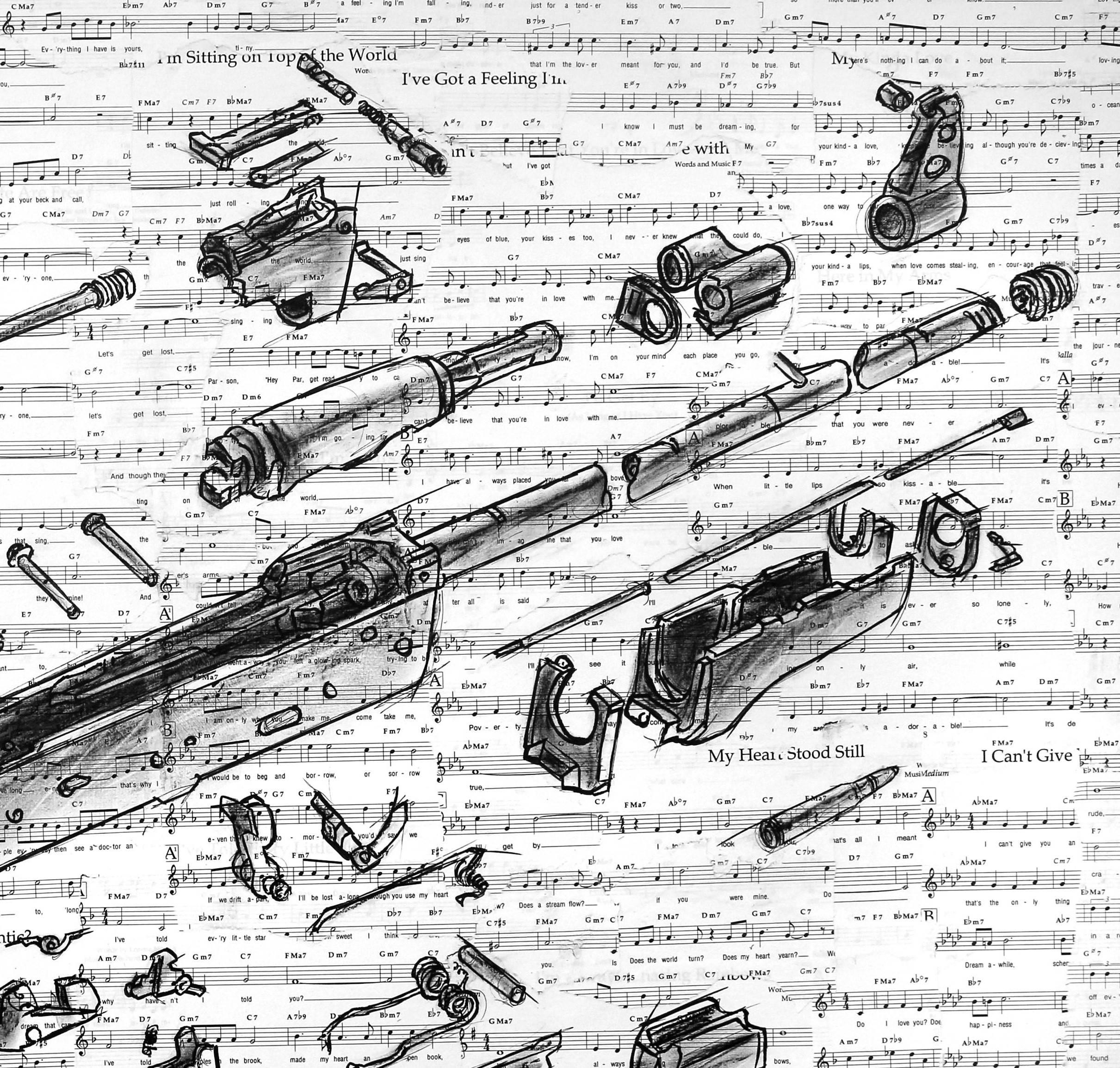 Love Can't Save You - Original Disassembled Gun Realistc Abstraktes Gemälde im Angebot 1