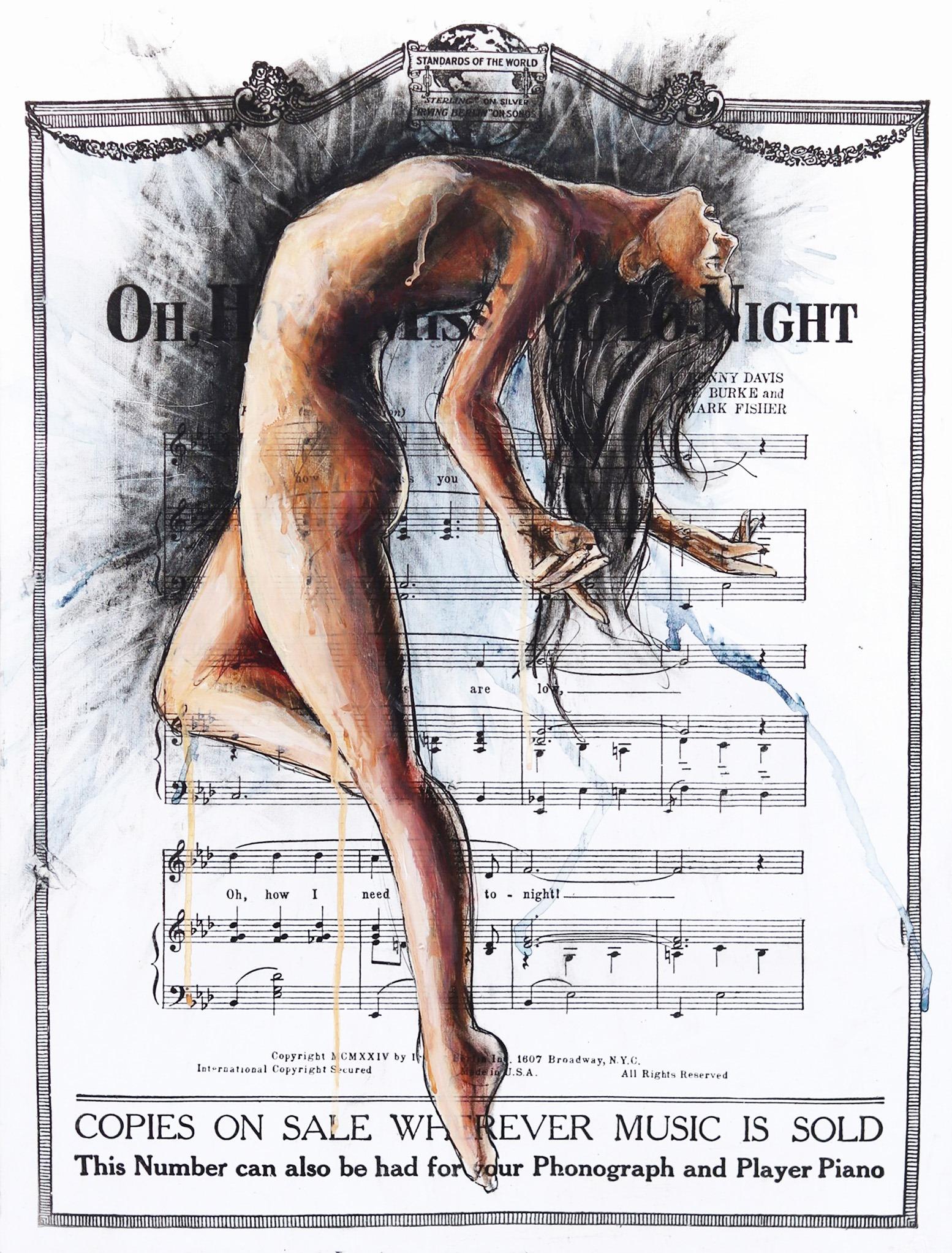 Out Of Dreams That Rose - Original Figurative Woman Charcoal Sheet Music - Mixed Media Art by Robert Lebsack
