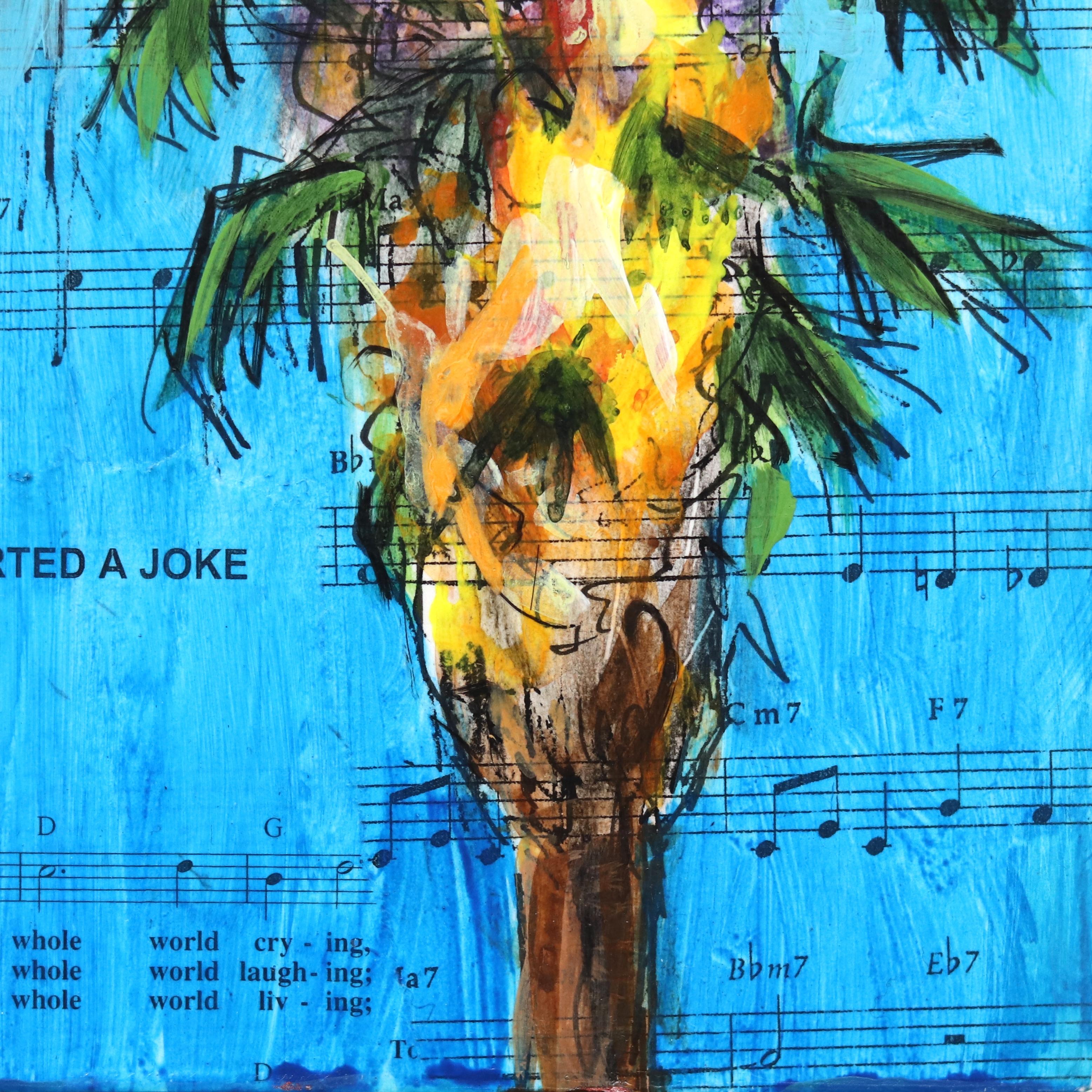 Riot Not Rally - Original Palm Tree Painting on Sheet Music on Wood Panel For Sale 5