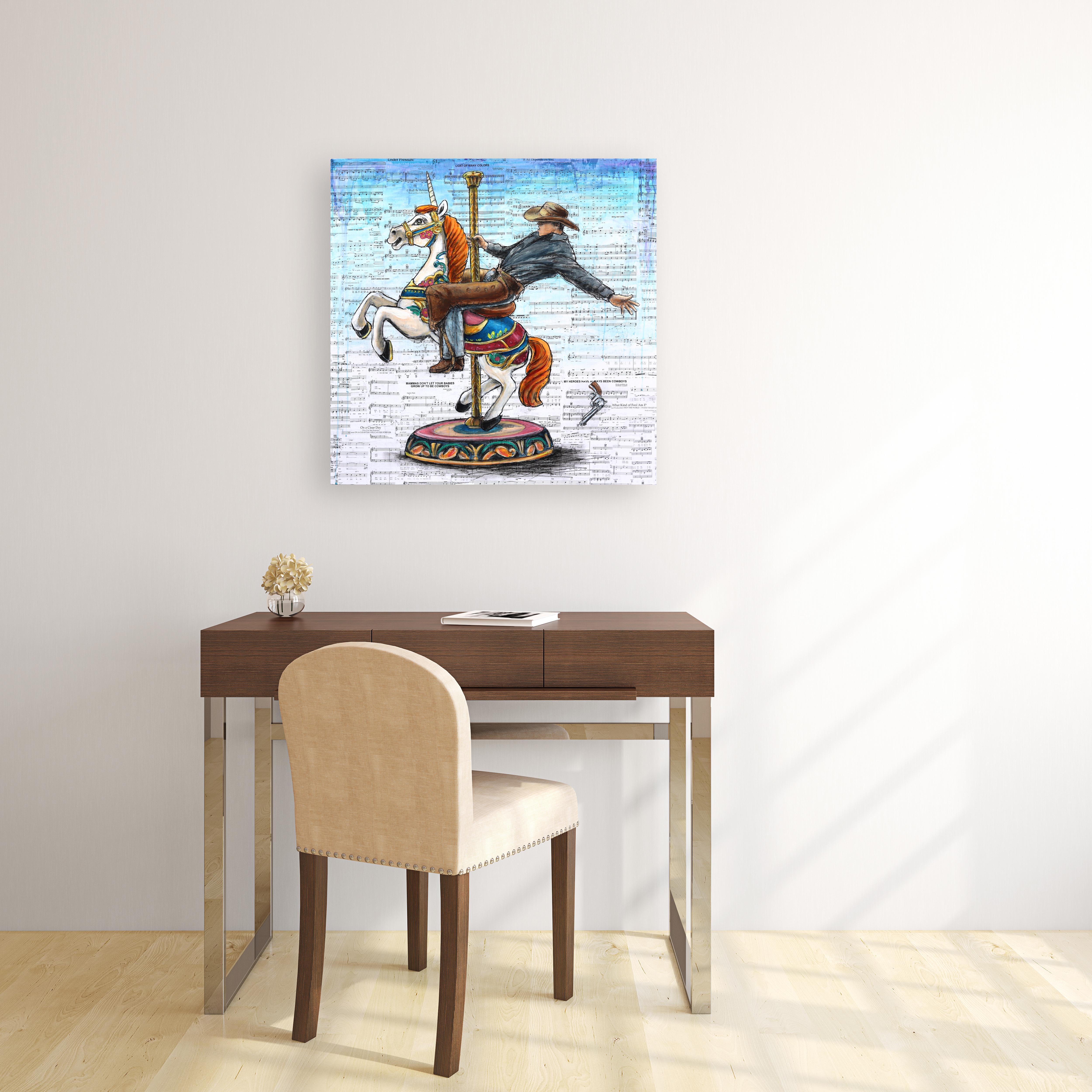 The Dynamics of Perception - Colorful Mixed Media Surrealist Figurative Art - Painting by Robert Lebsack