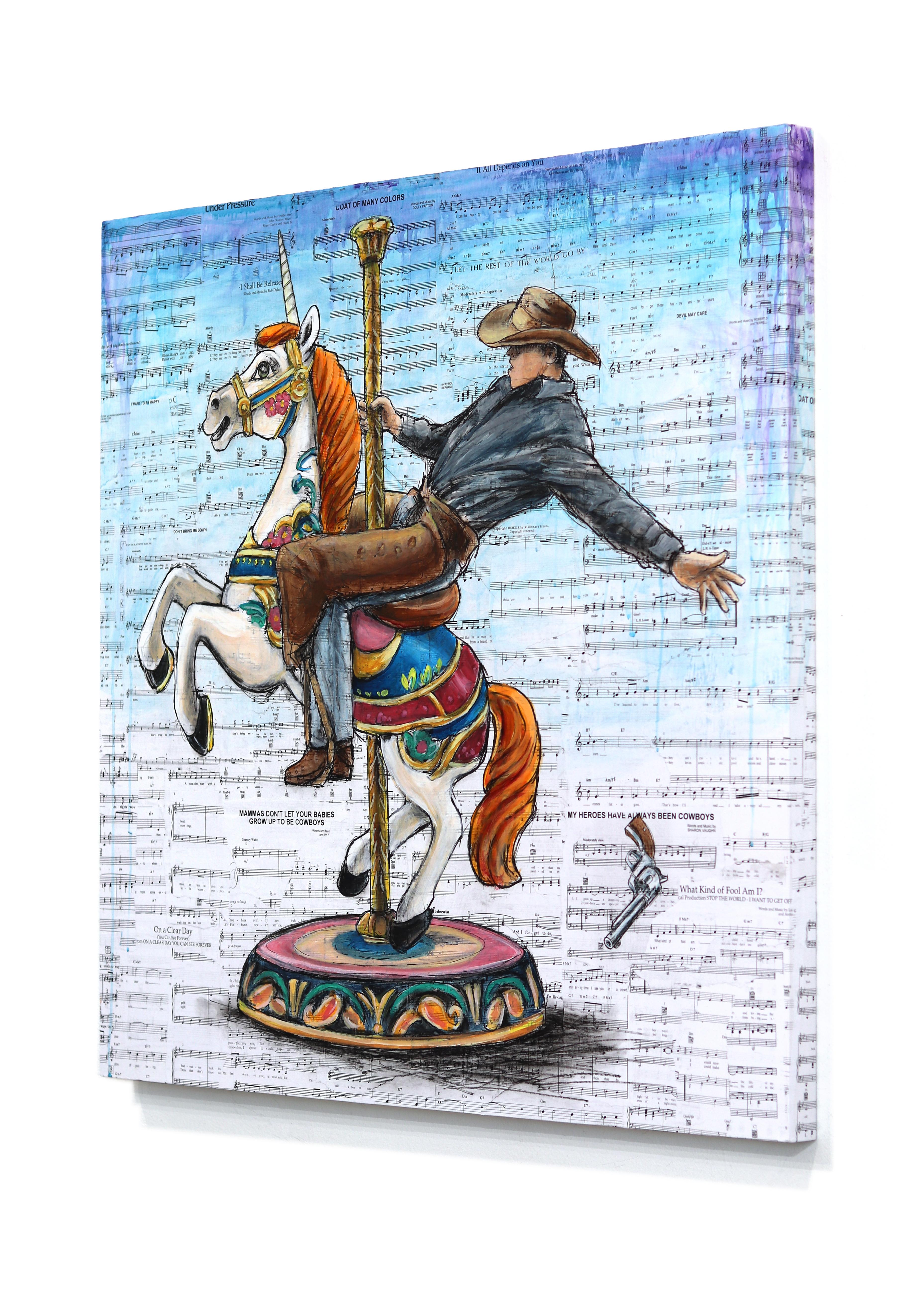 The Dynamics of Perception - Colorful Mixed Media Surrealist Figurative Art - Blue Figurative Painting by Robert Lebsack