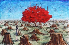 Used The Roots of Insight - Original Mixed Media Surrealist Art 