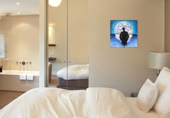 Contener Multitudes - Arte Azul Surrealista Figurativo Original Hombre Luna