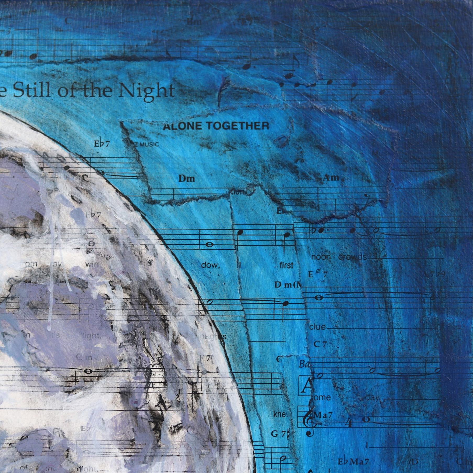 To Contain Multitudes - Original Figurative Man Moon Surrealist Blue Art - Pop Art Mixed Media Art by Robert Lebsack