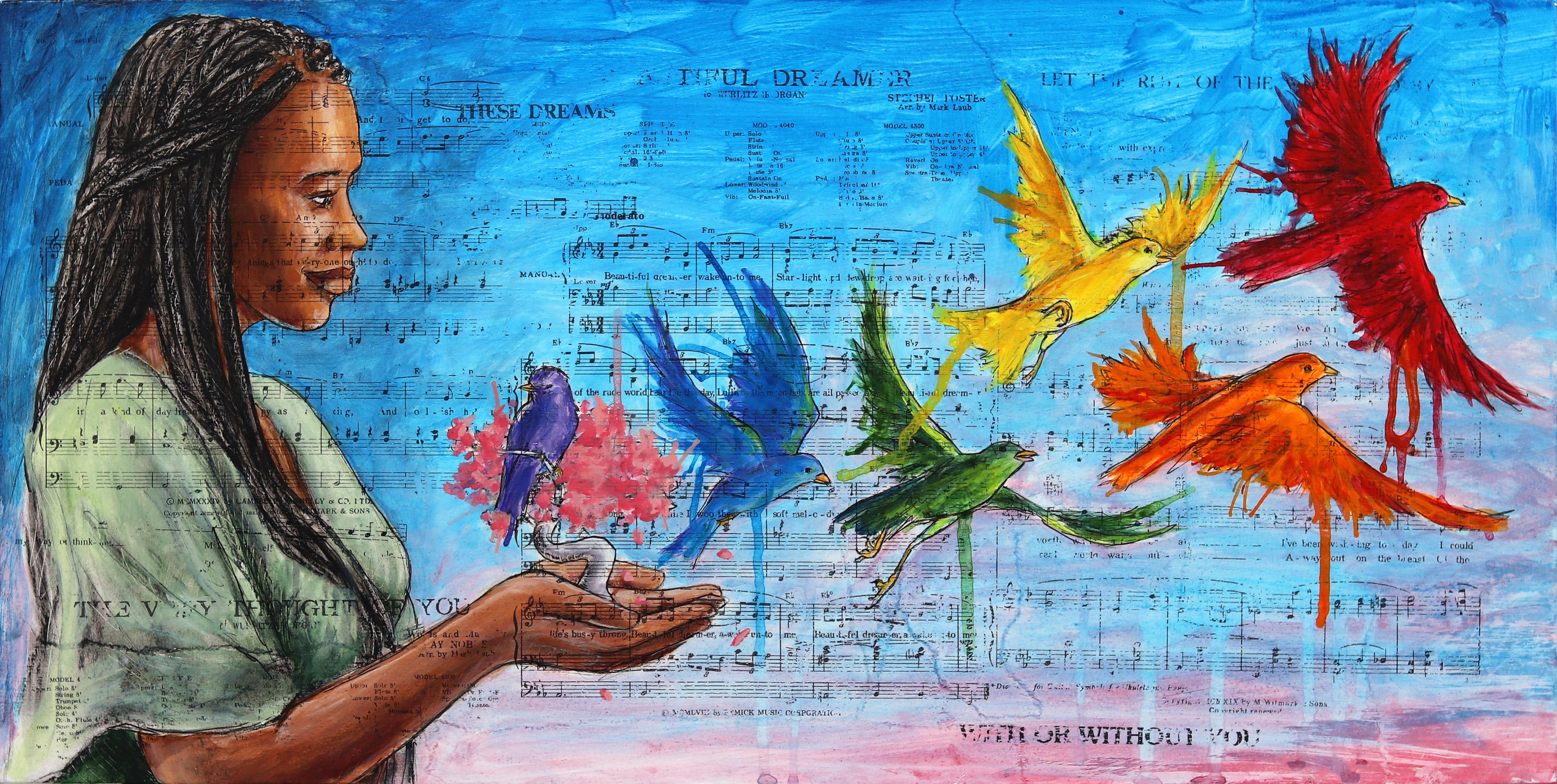 Your Heart Knows The Way - Colorful Figurative Birds Original Art