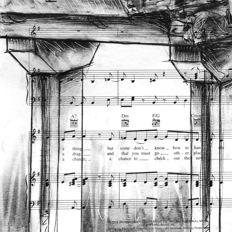 Always Reaching Out - Original Charcoal on Sheet Music - Surrealist Painting by Robert Lebsack