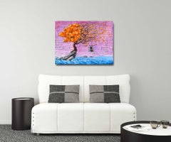 Como un susurro en el viento - Arte surrealista original en técnica mixta empapada de color