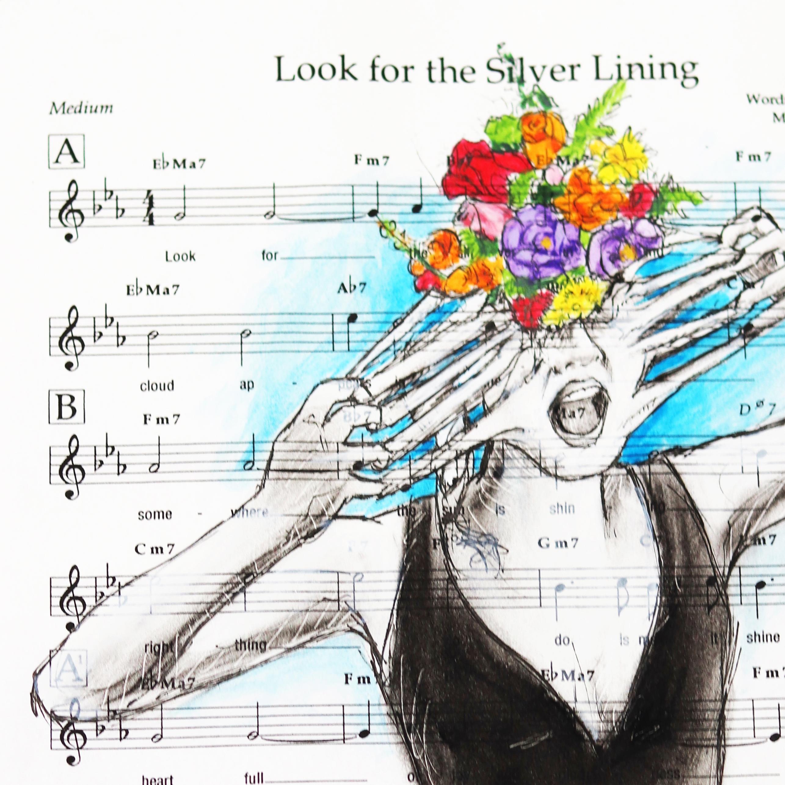 Seeds of Doubt - Original Figurative Woman Charcoal on Sheet Music - Art by Robert Lebsack