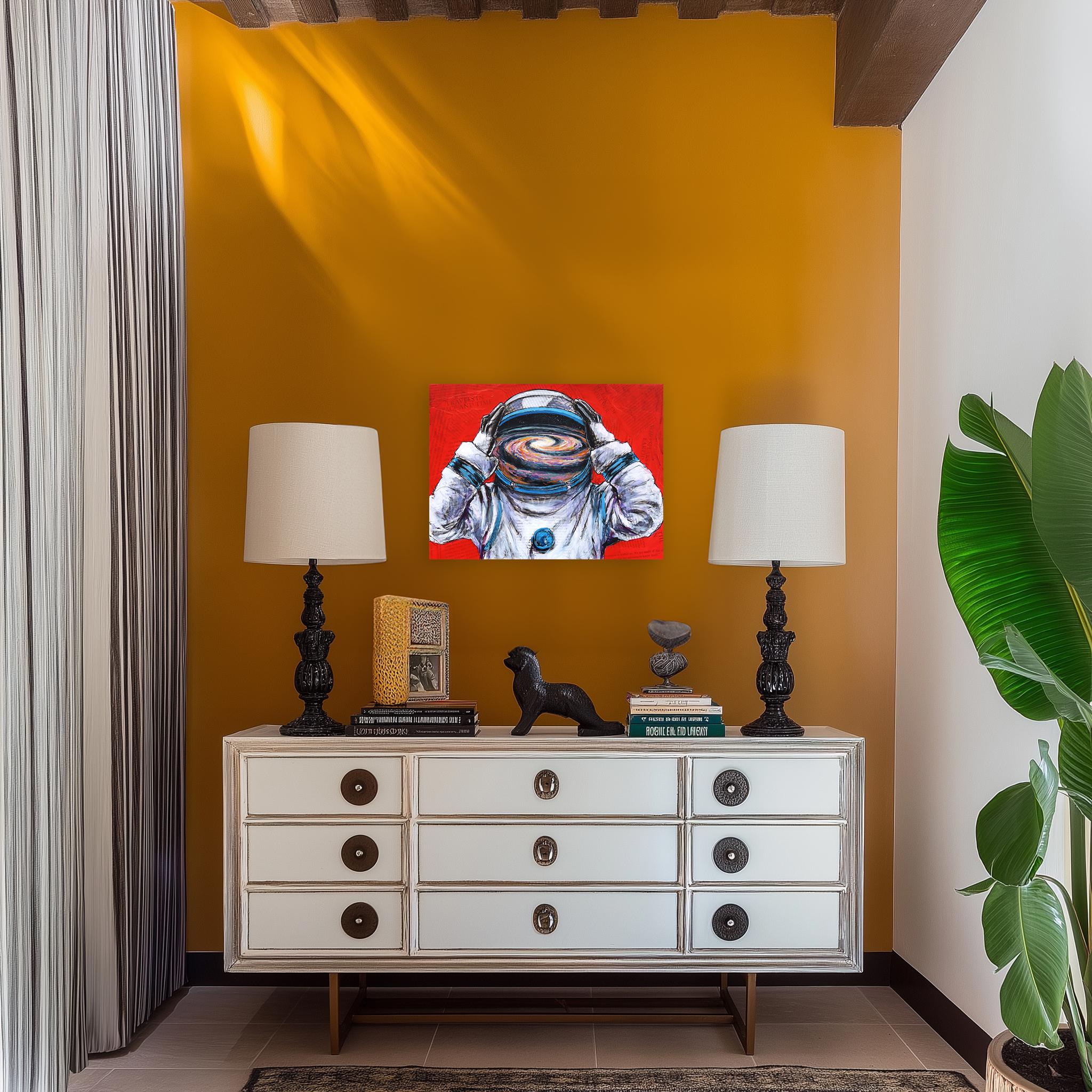 The Cosmos Within - Abstract Figurative Astronaut Mixed Media Surrealist Artwork - Painting by Robert Lebsack