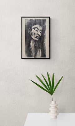 1988 "Portrait of a Woman" Woodcut Print Robert Lederman Original