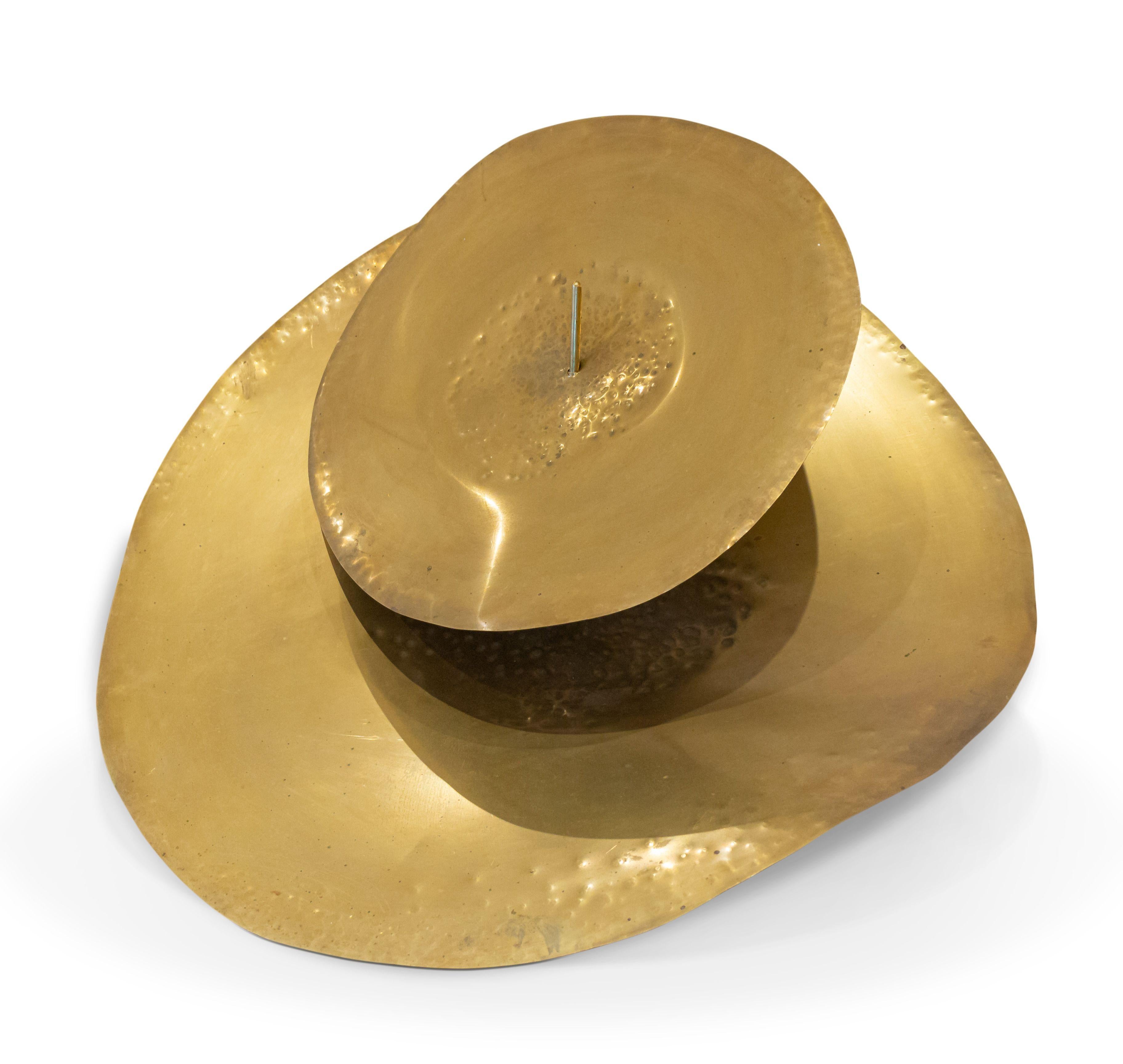 Post-Modern Robert Lee Morris Abstract Brass Hammered Circular Sculpture For Sale