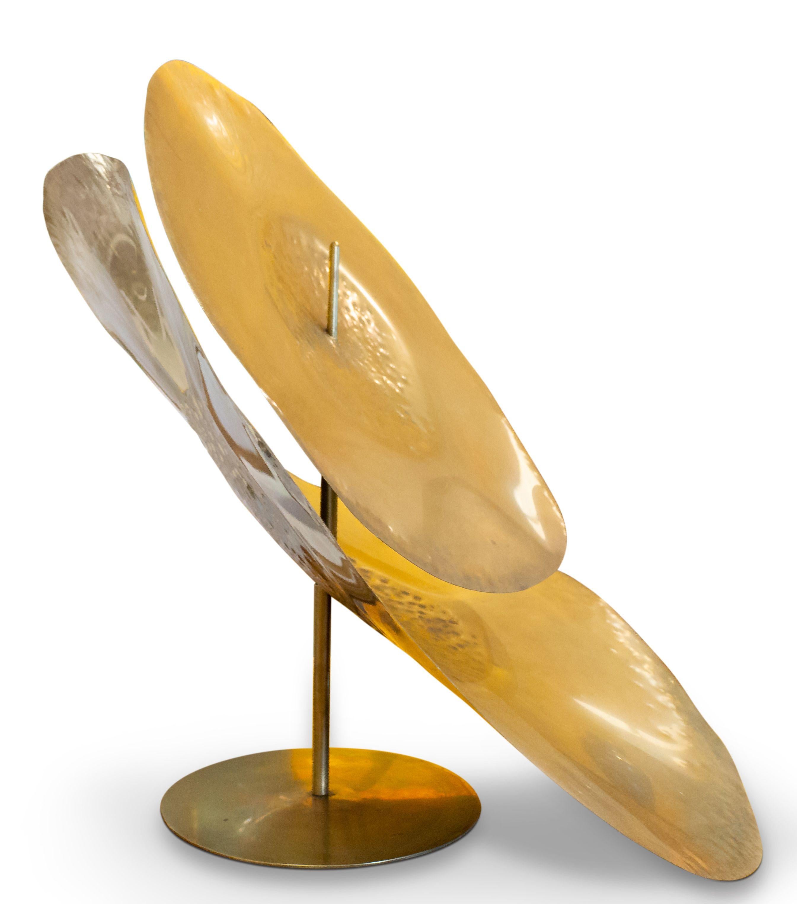 Contemporary Robert Lee Morris Abstract Brass Hammered Circular Sculpture For Sale