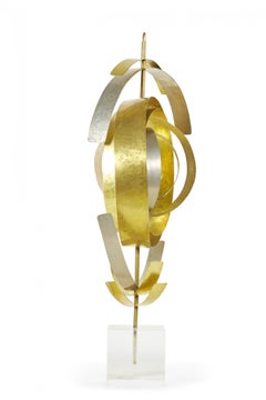 Contemporary Abstract Nickel and Brass Sculpture Mounted on a Lucite Base
