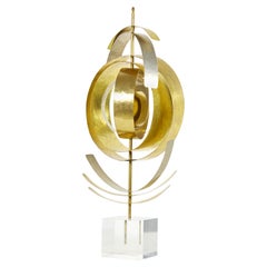 Contemporary Abstract Nickel and Brass Sculpture Mounted on a Lucite Base