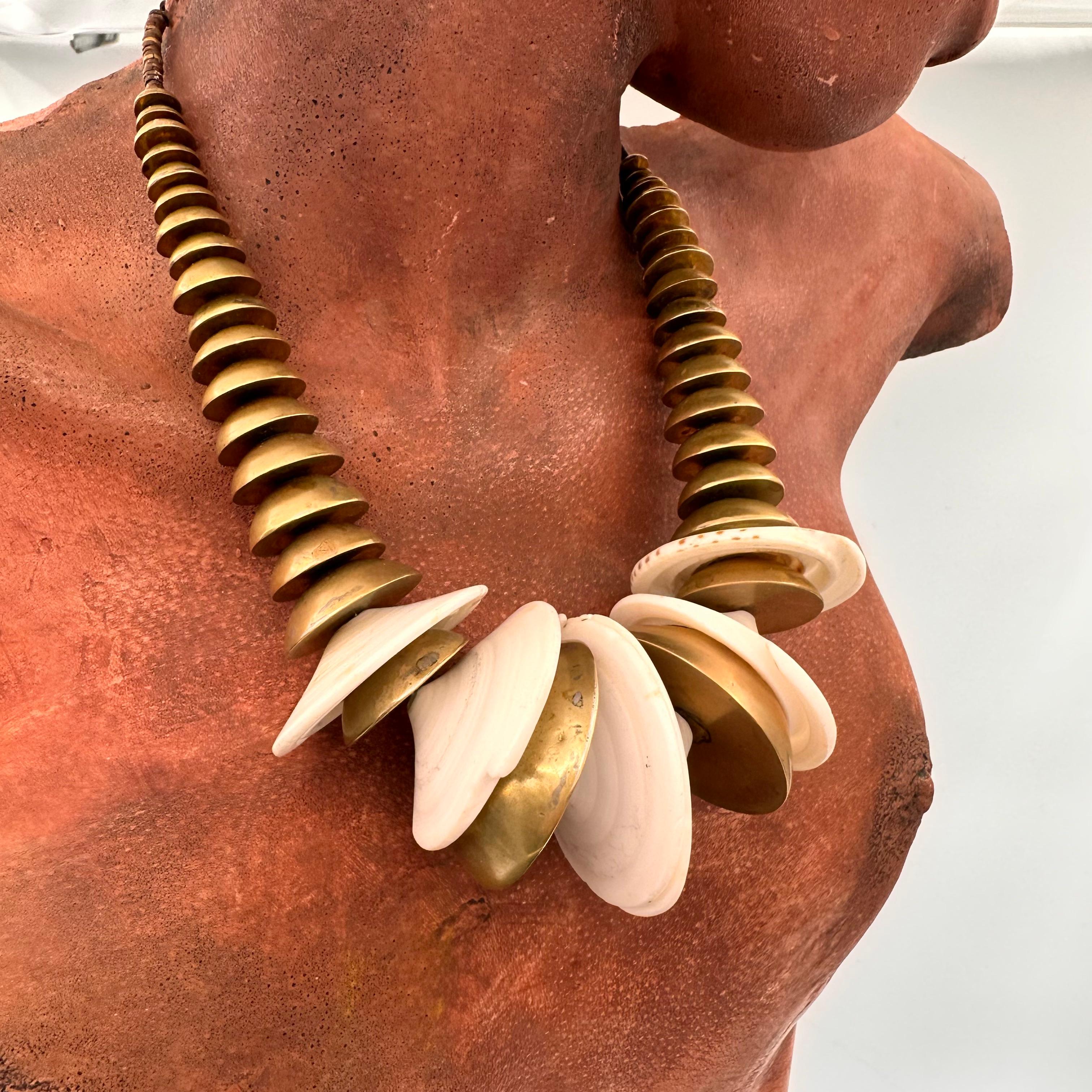 Modern Robert Lee Morris Brass and Shell Nautilus Necklace, 1975 For Sale
