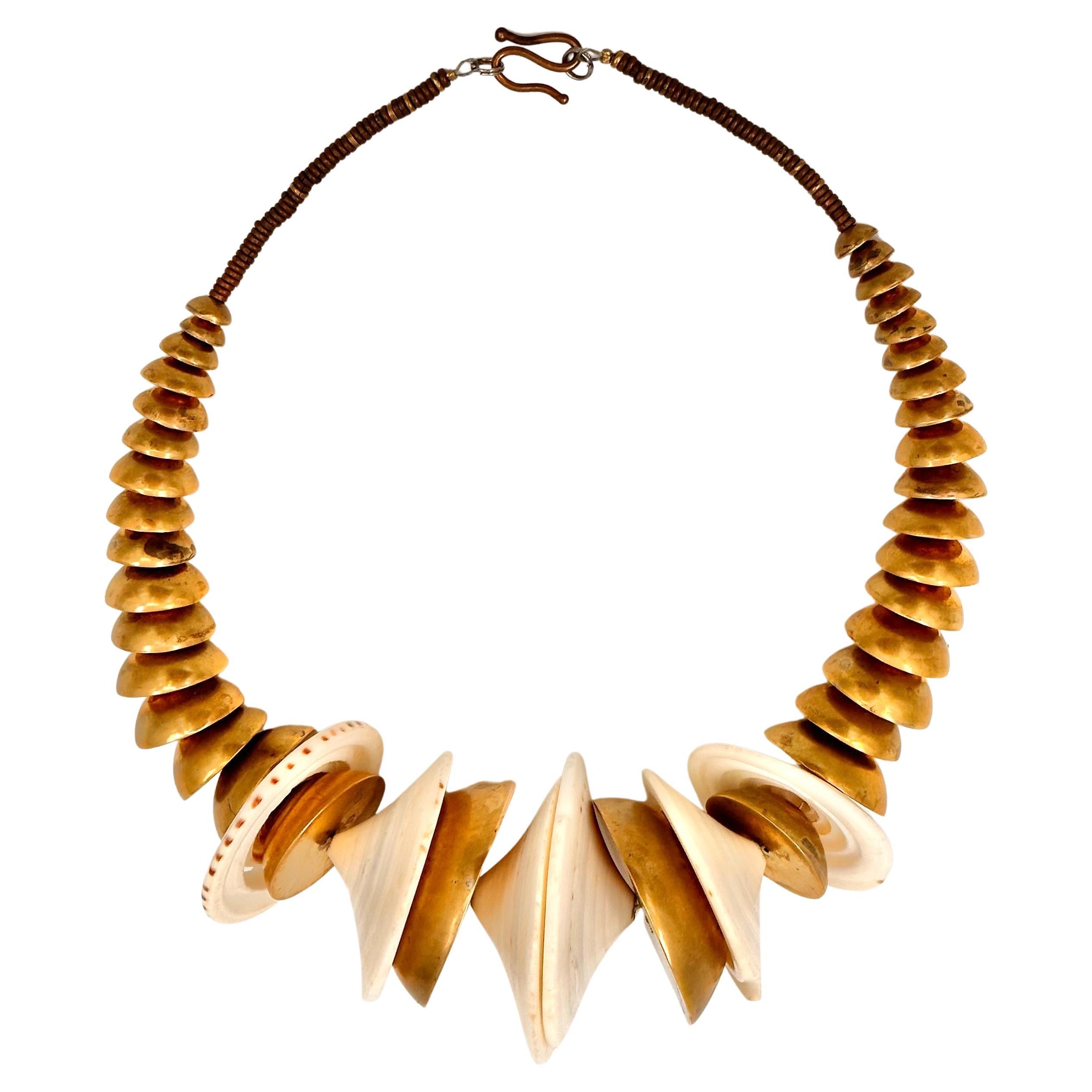 Robert Lee Morris Brass and Shell Nautilus Necklace, 1975