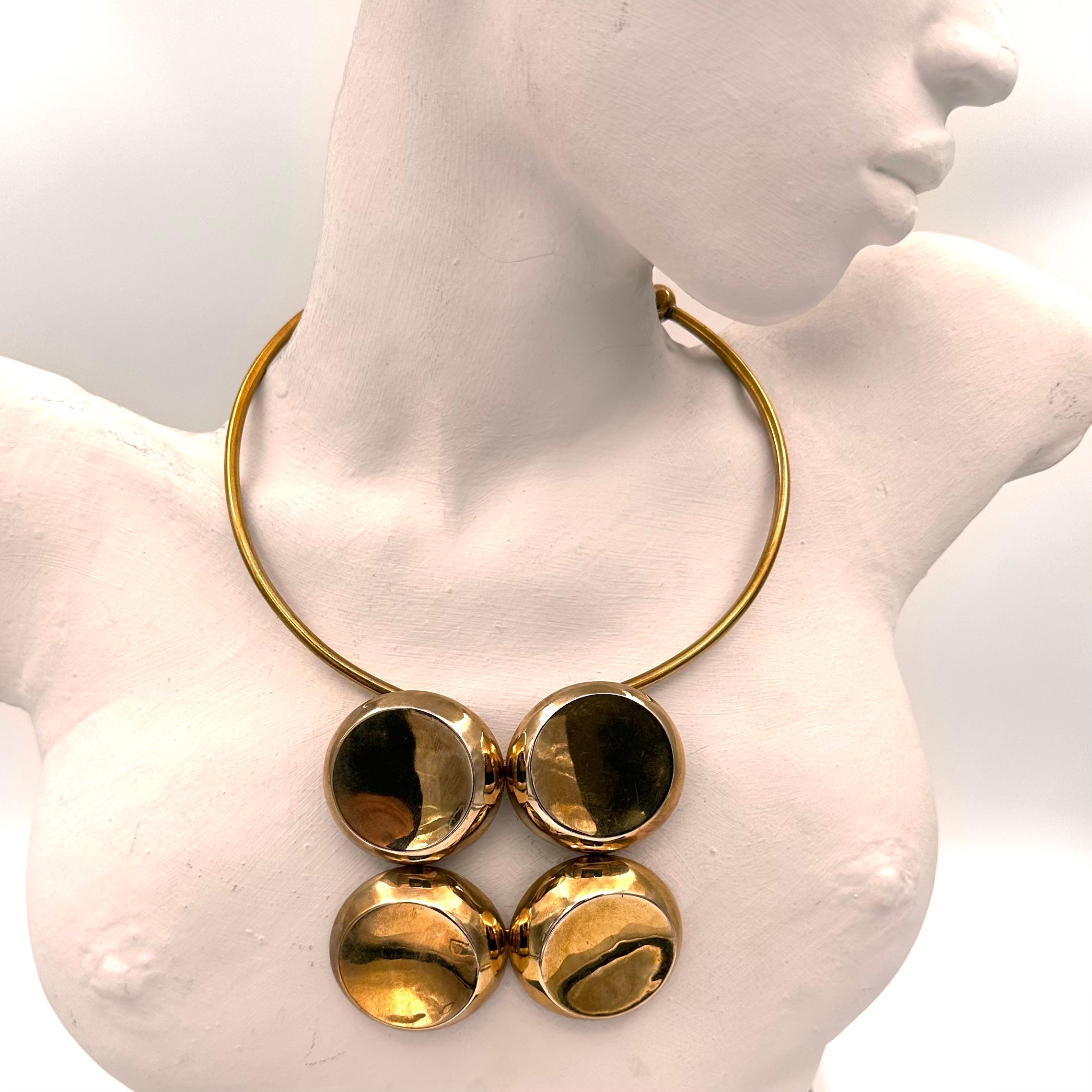 Robert Lee Morris Brass Four Disc Choker In Good Condition For Sale In New York, NY