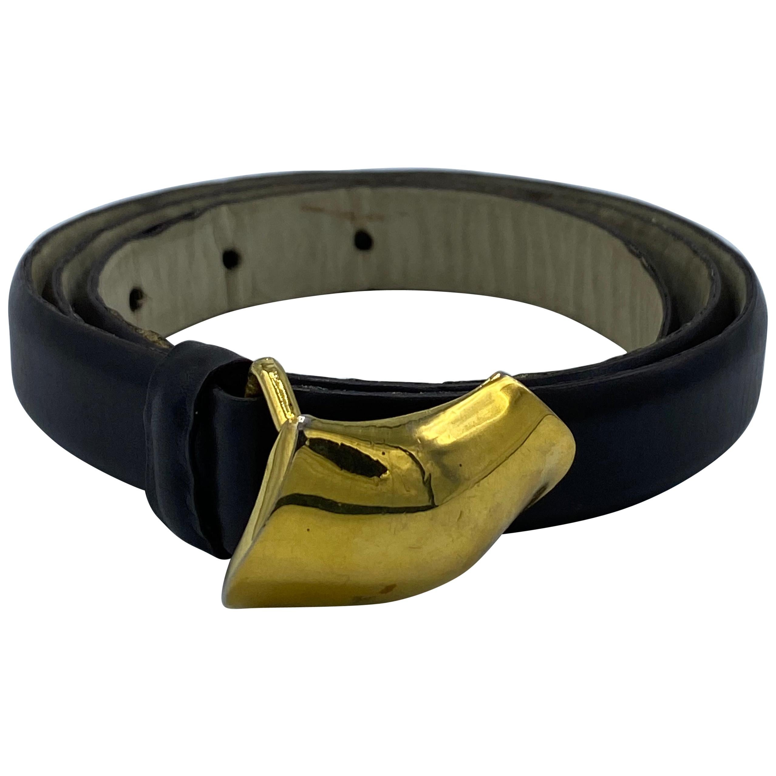 Ceinture Robert Lee Morris en cuir marron et or, taille moyenne  en vente