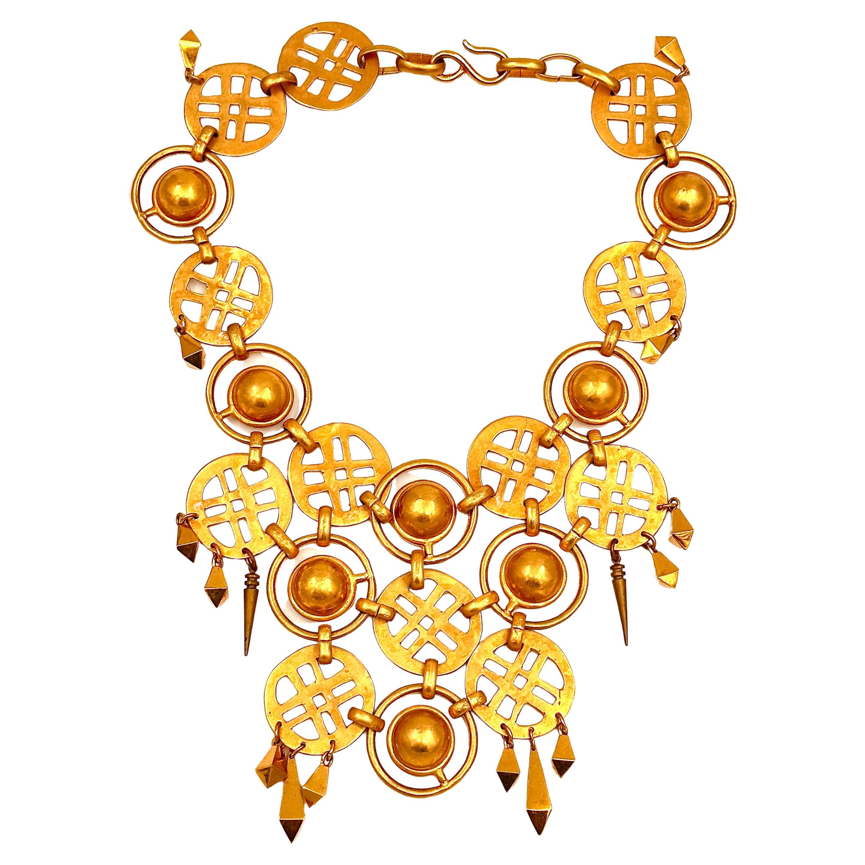 Robert Lee Morris Casual Gold Gilded Multi-Patterned Bib Necklace For Sale