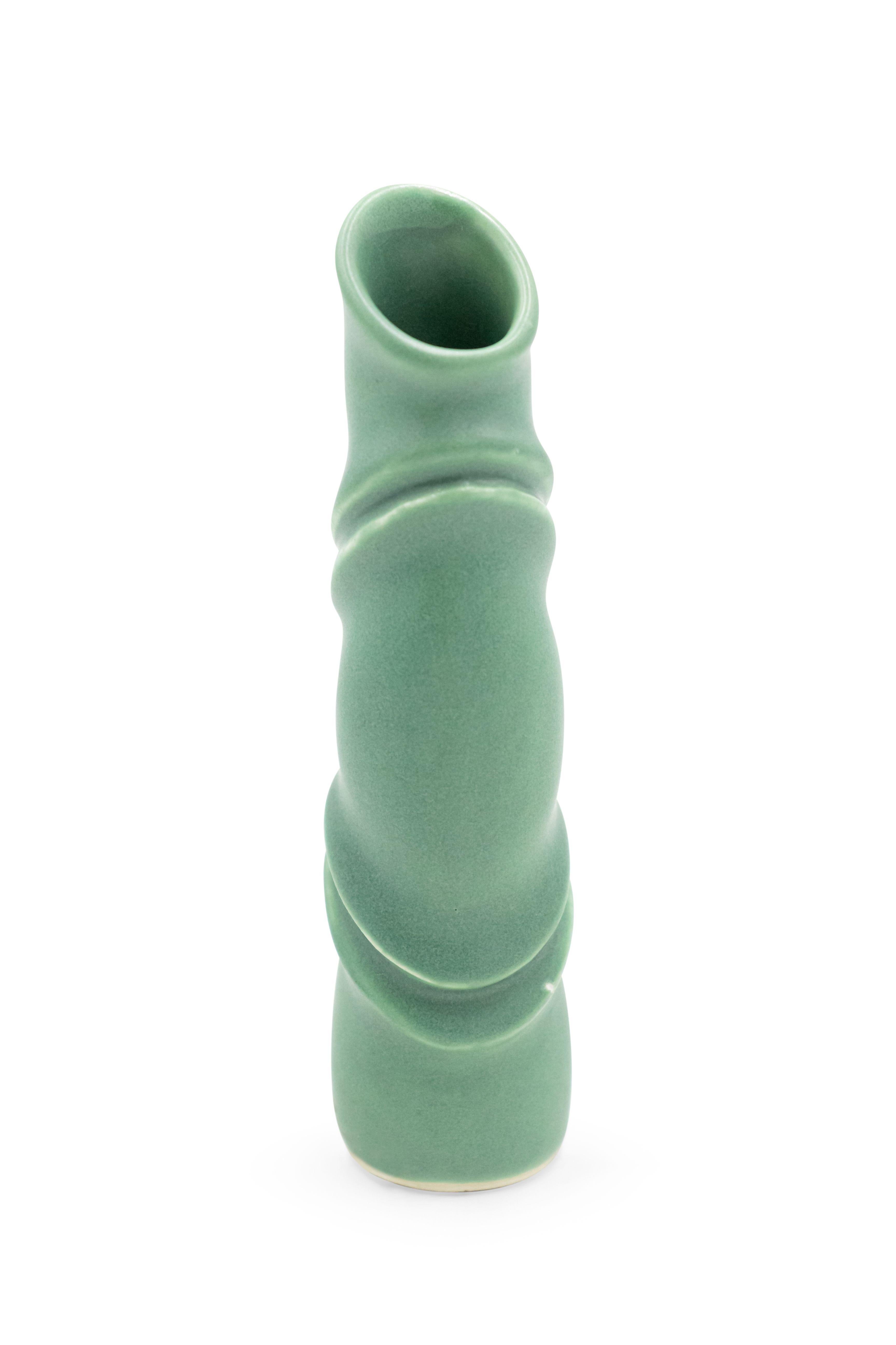 Robert Lee Morris, Celadon cylindrical ceramic vase, Signed.
      