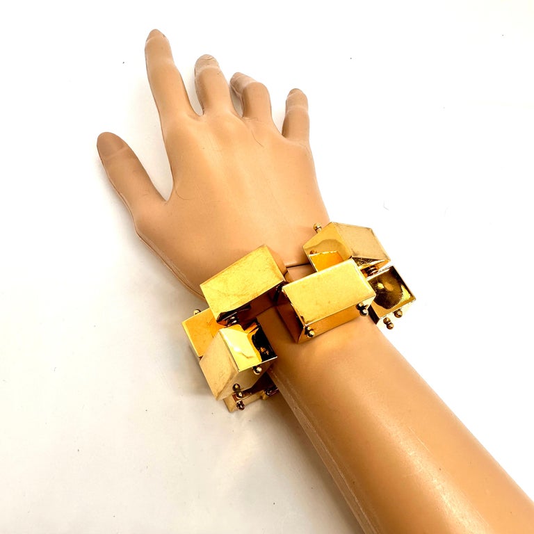Robert Lee Morris Colossal 1x1 Shiny Gold Plated Brass Block Bracelet