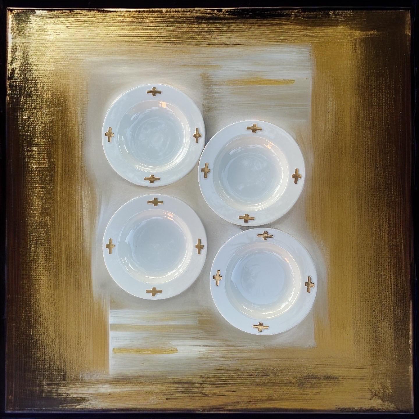 Robert. Lee Morris for Swid Powell Set of 8 “CAMELOT” White & Gold Bowls  For Sale 1