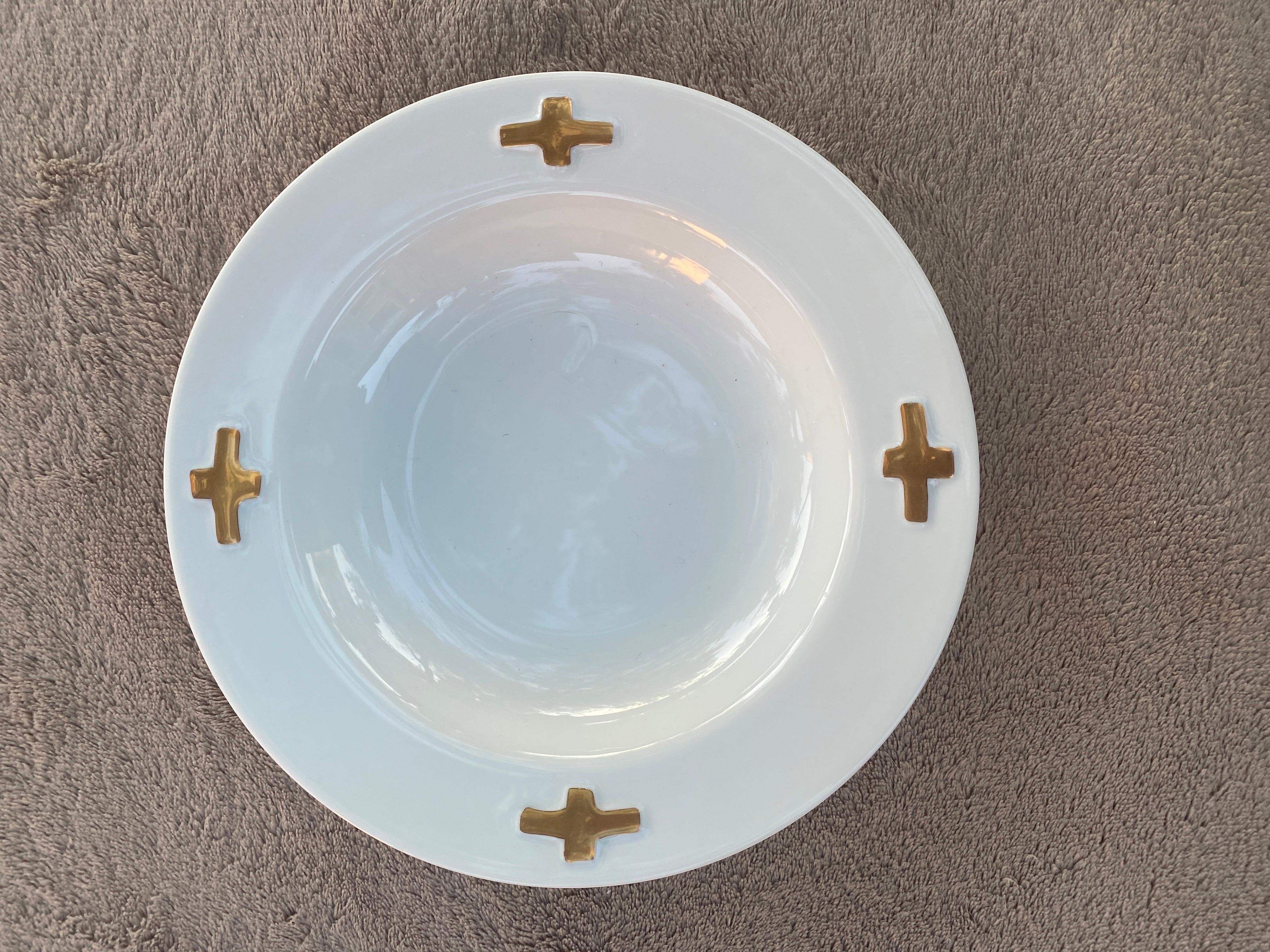 Modern Robert. Lee Morris for Swid Powell Set of 8 “CAMELOT” White & Gold Bowls  For Sale